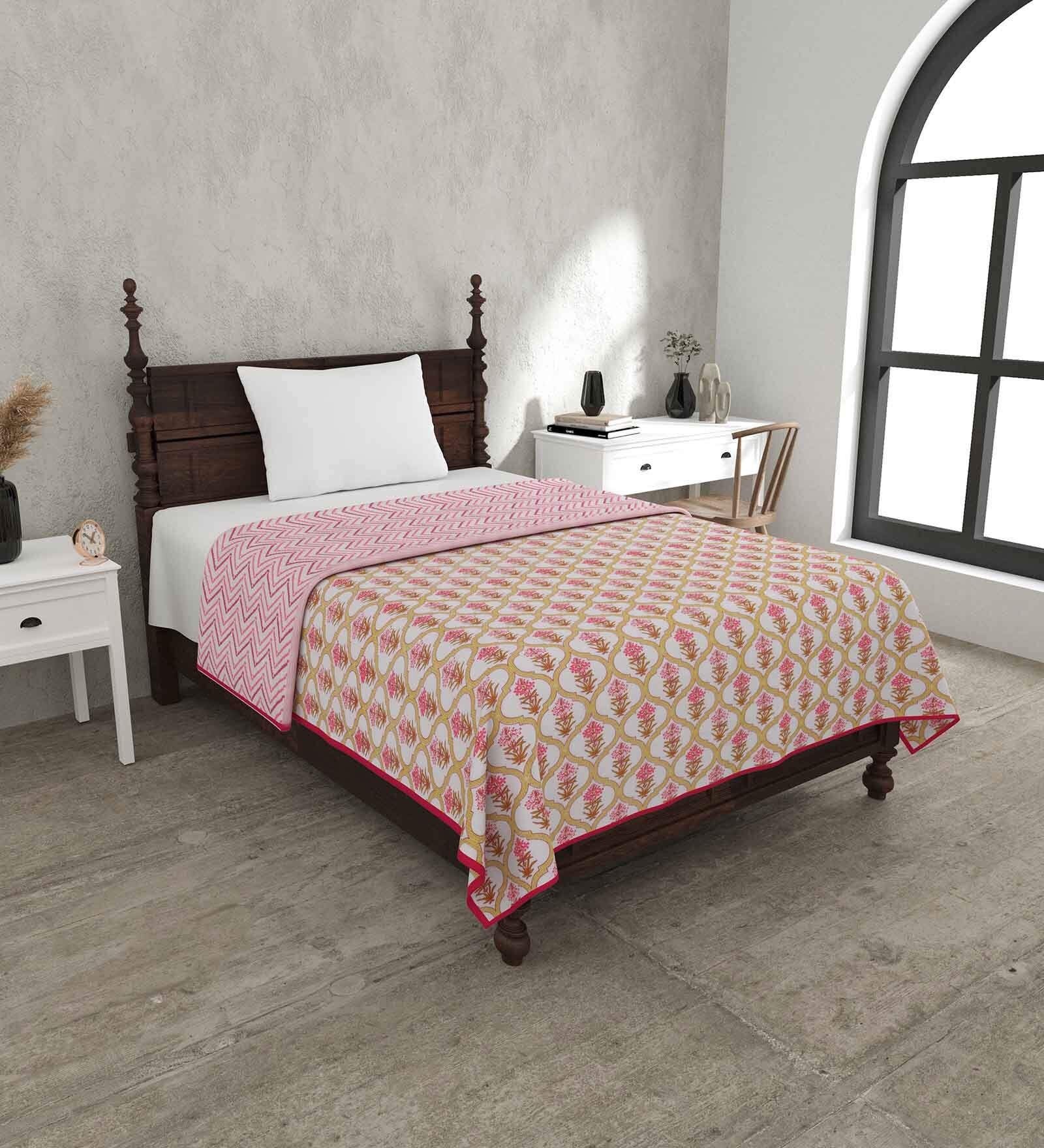 Pink Cotton Traditional 220 GSM Double Bed Dohar