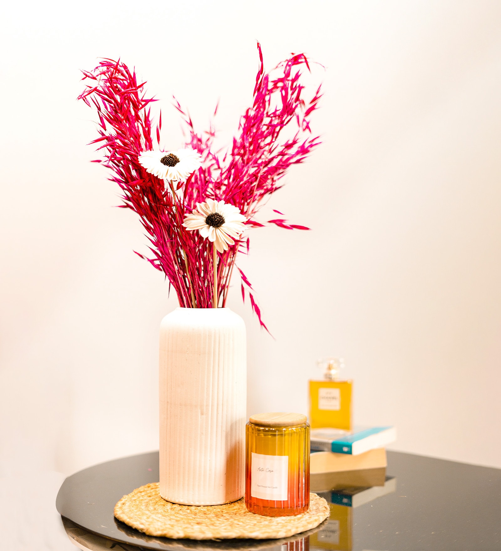 Pink Oats Grass Bunch With 2 Sunflower