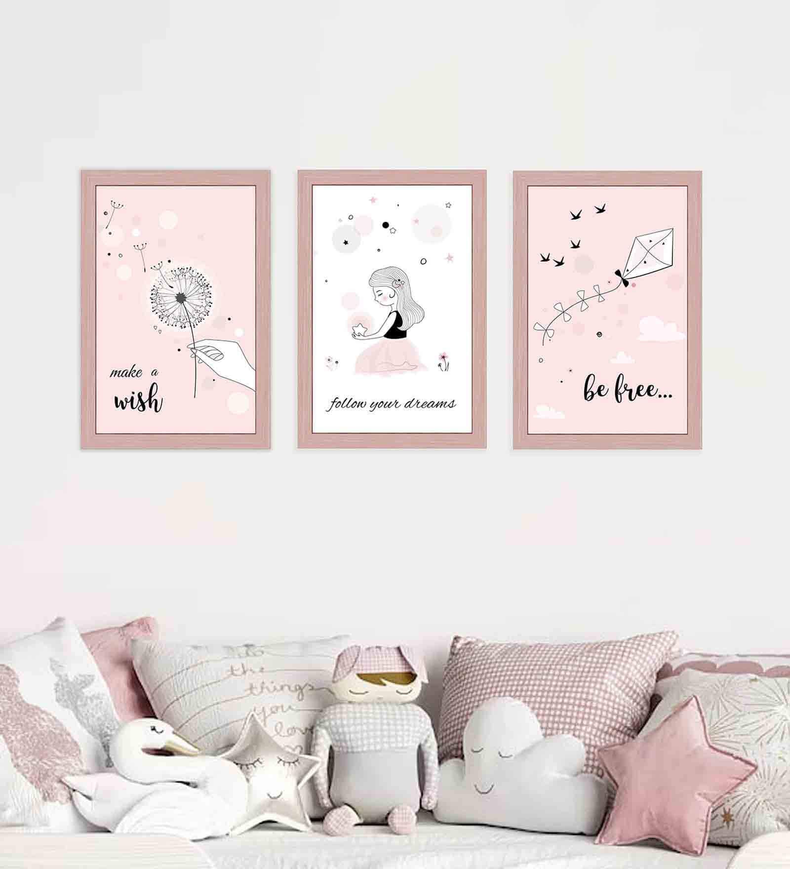 Pink Engineered Wood (Set of 3) Art Panels