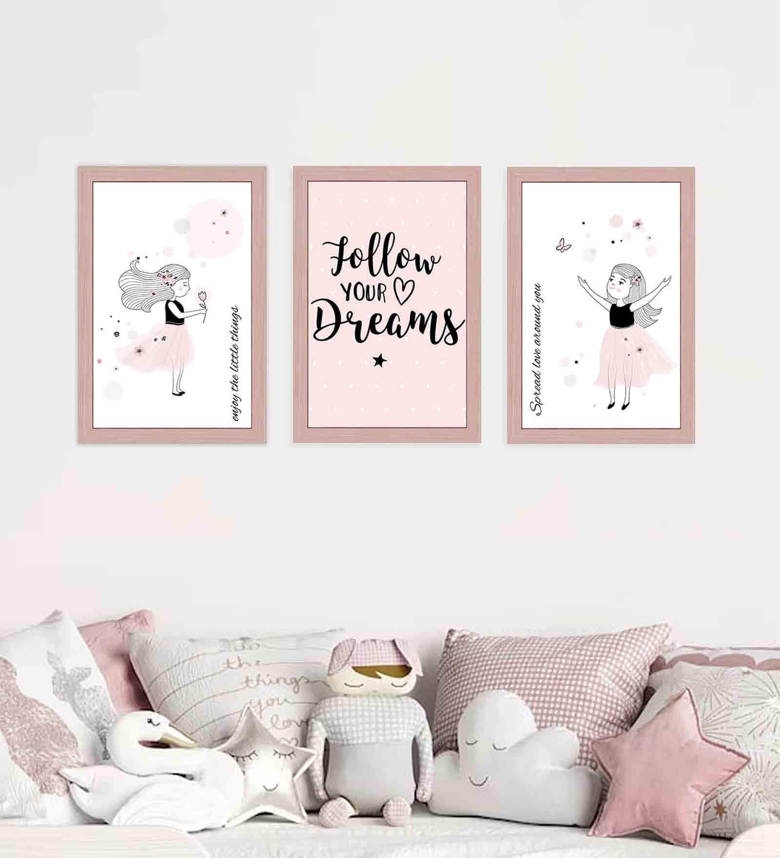 Pink Engineered Wood (Set of 3) Art Panels