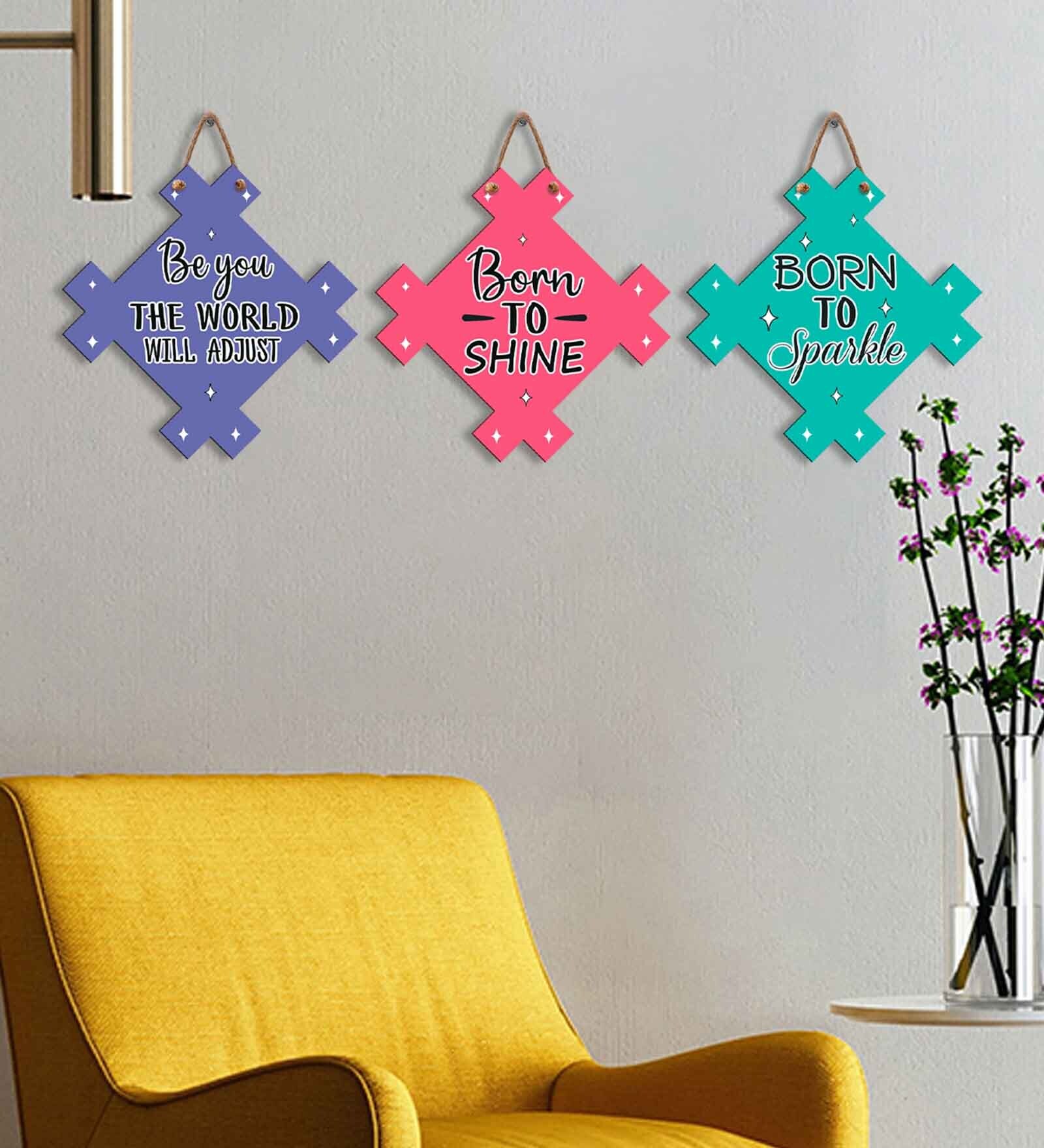 Pink Engineered Wood (Set of 3) Wall Hanging