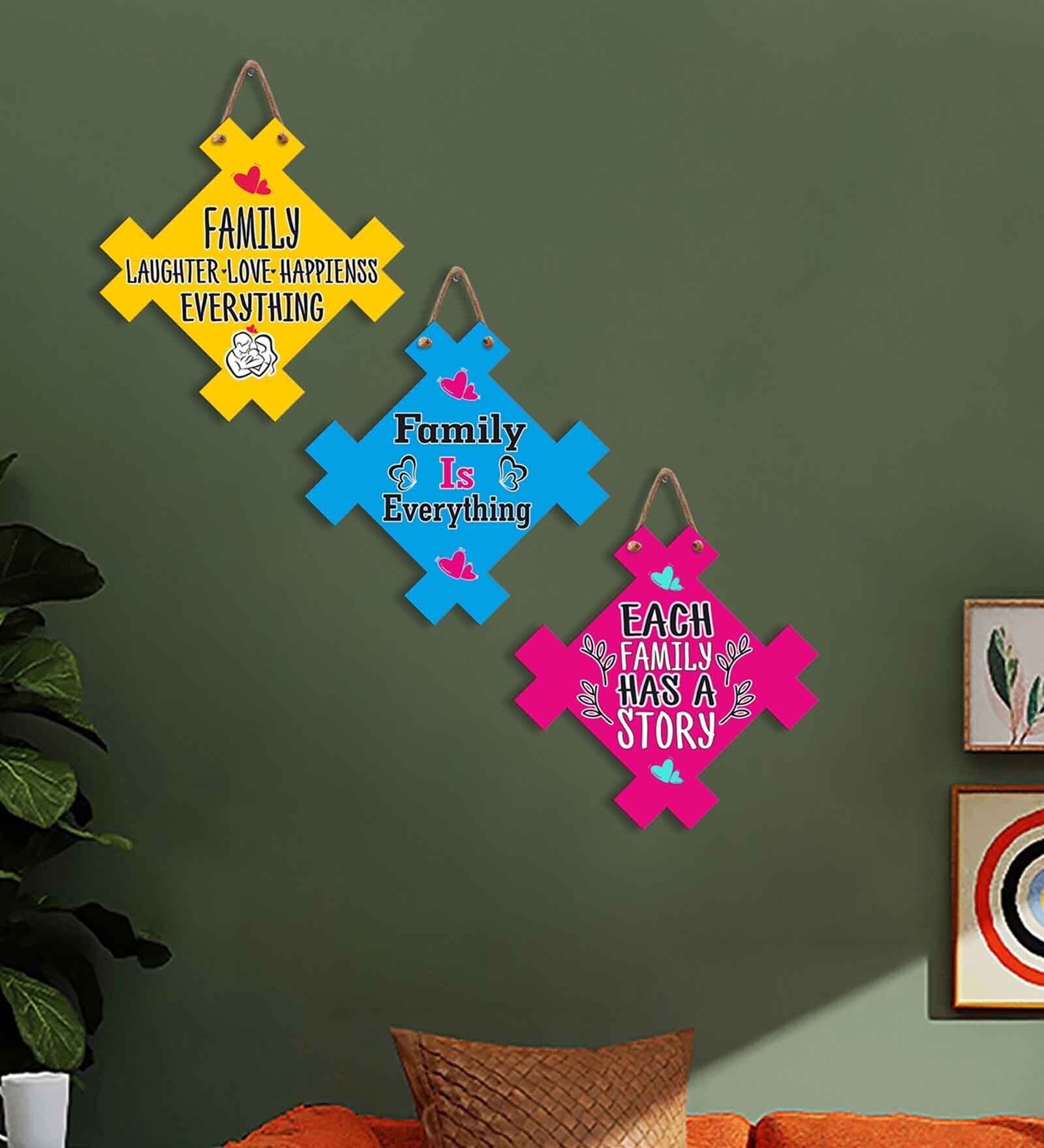 Pink Engineered Wood (Set of 3) Wall Hanging