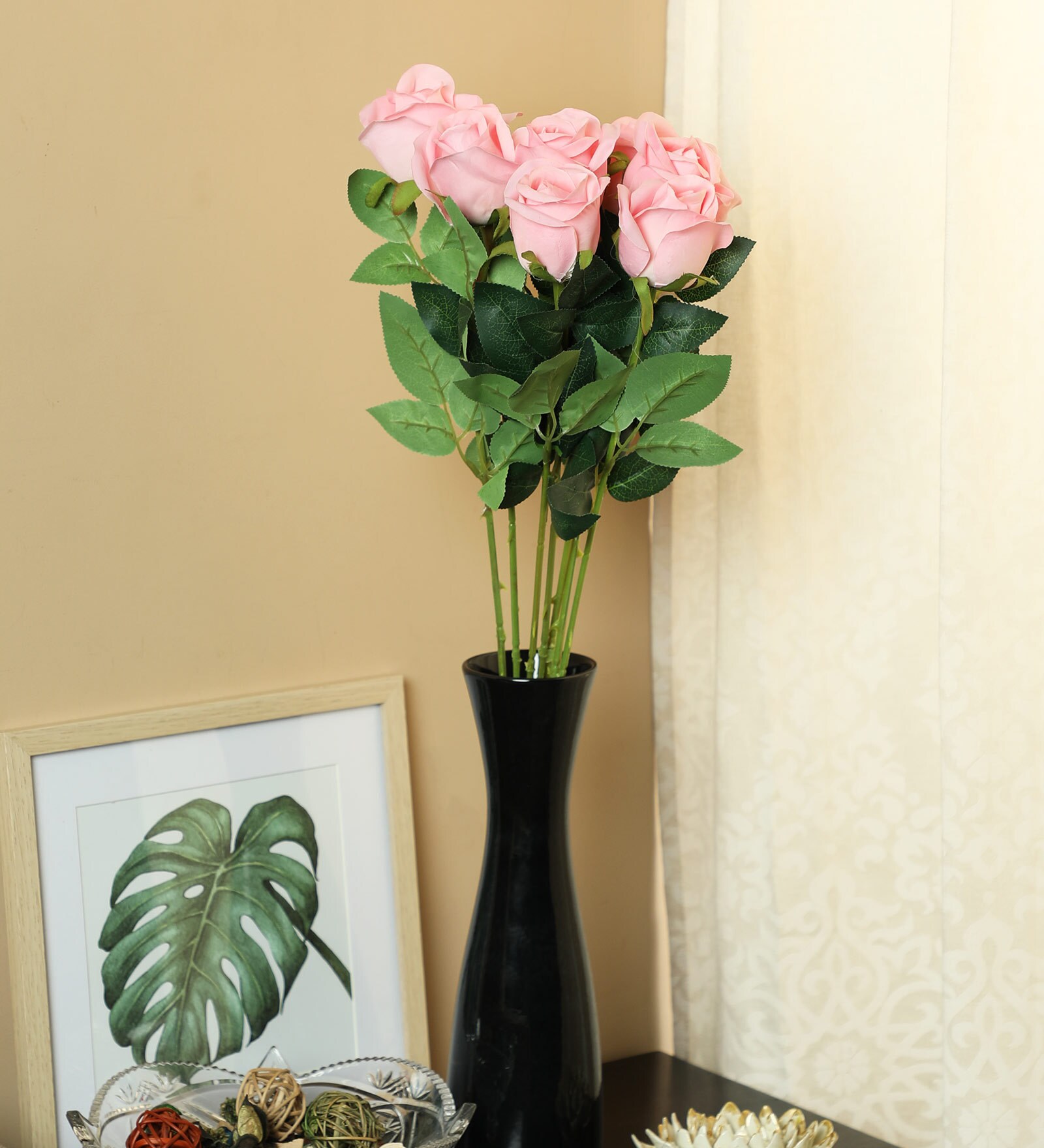 Pink Fabric Rose Artificial Flower Set of 7