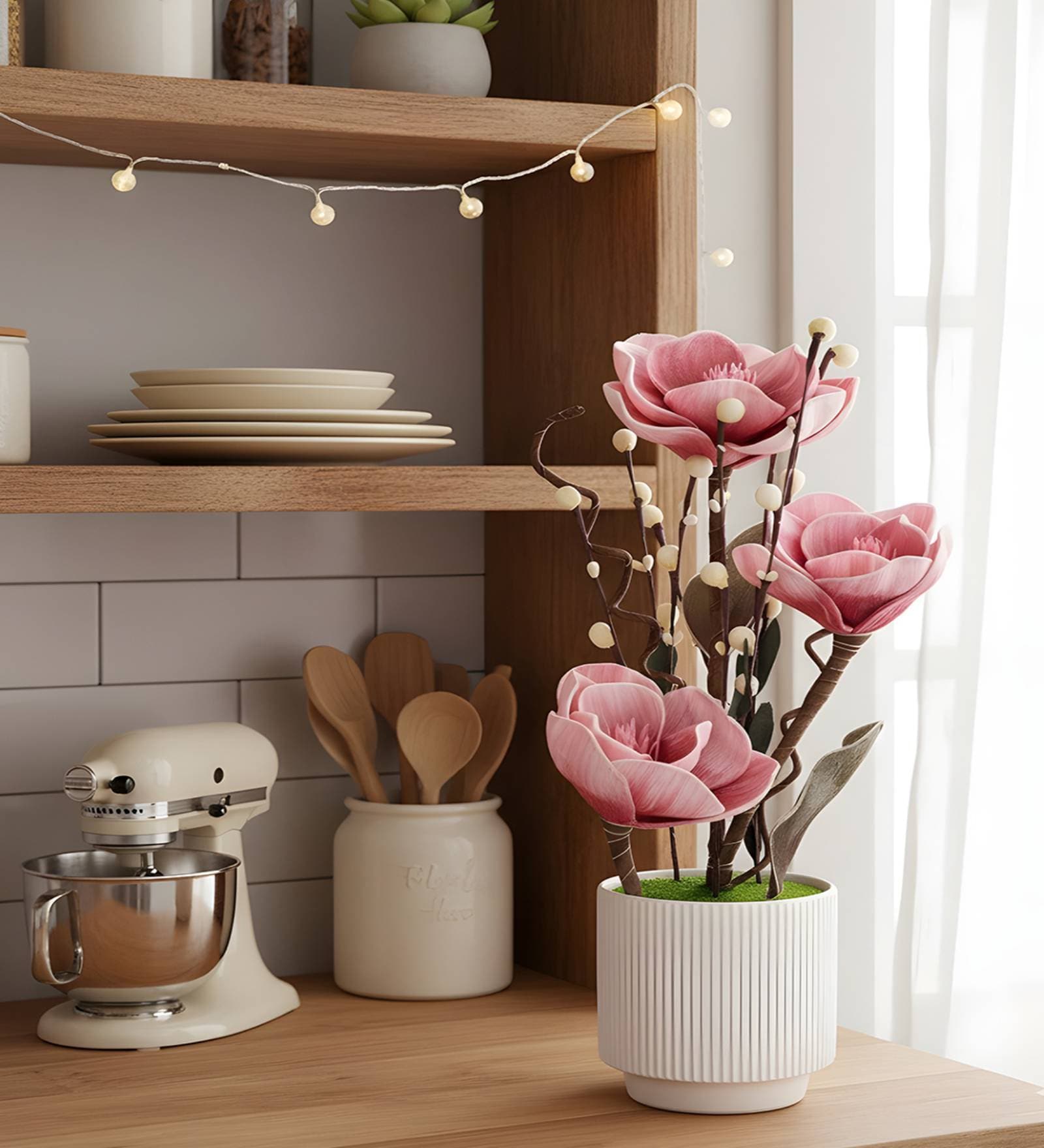 Pink Faux Leather Rustic Blossom Harmony Pot With Flower