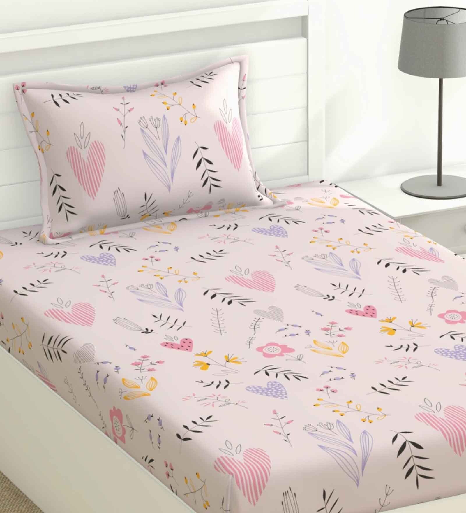 Pink - Single Handloom Cotton Bedsheet (90 x 60 in) 97
