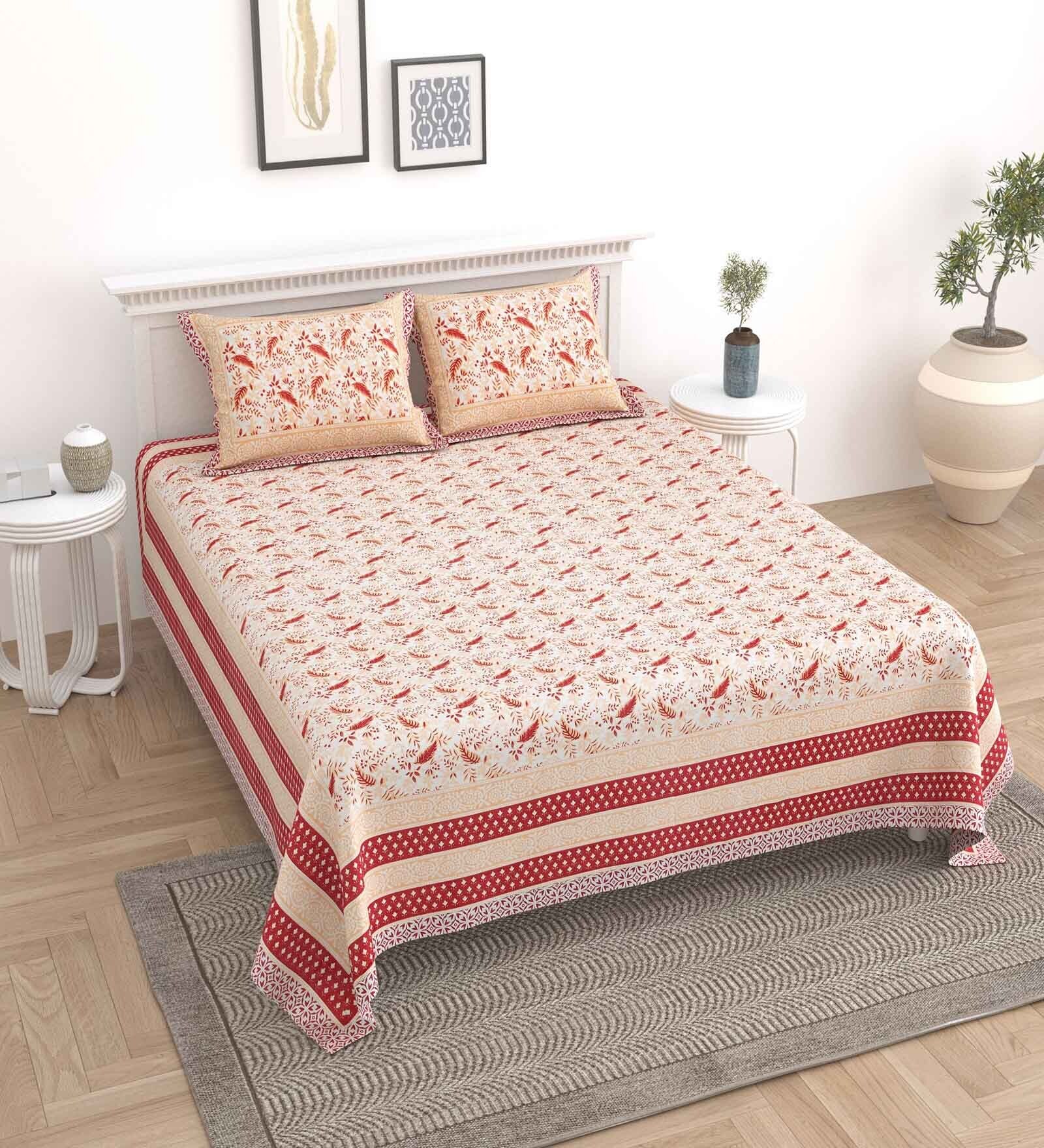 Pink Floral 144 TC Cotton King Bedsheet and 2 Pillow Cover