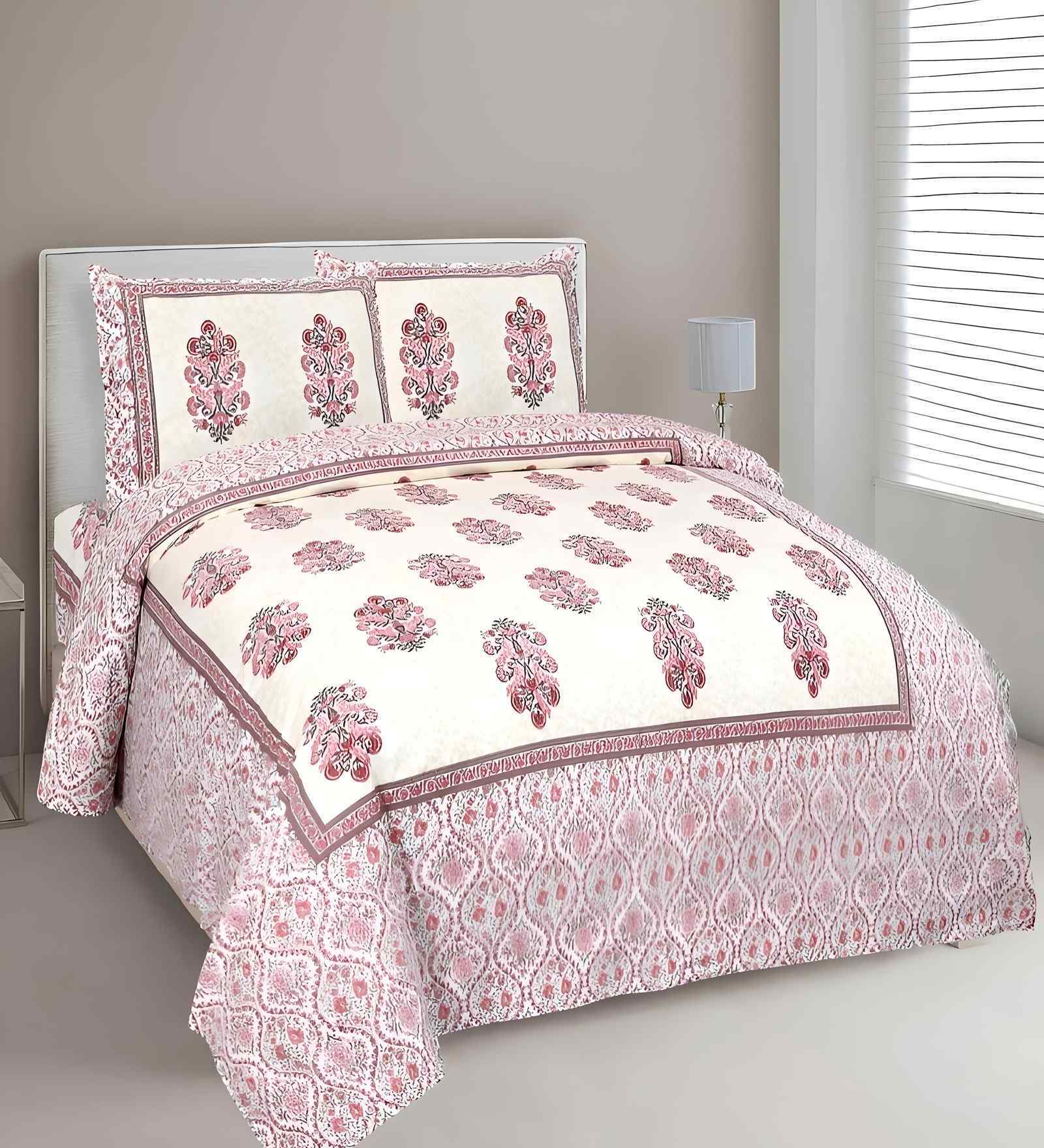 Pink Floral 180 TC Cotton  King Sized Bedsheet with 2 Pillow Covers