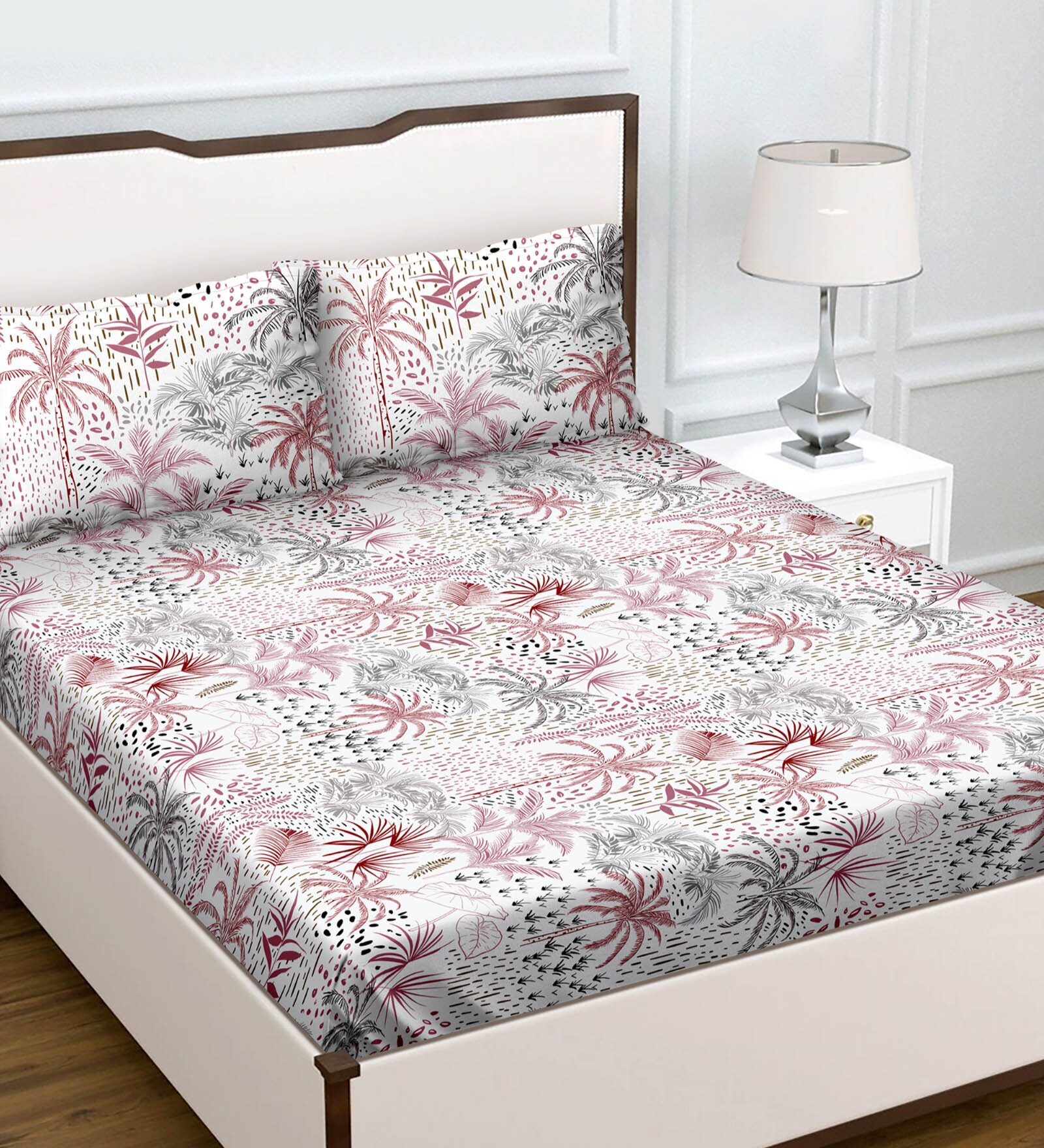 Story@home Cream-Coloured & Pink Floral Microfiber 180 TC Queen Bedsheet & 2 Pillow Covers main image 0