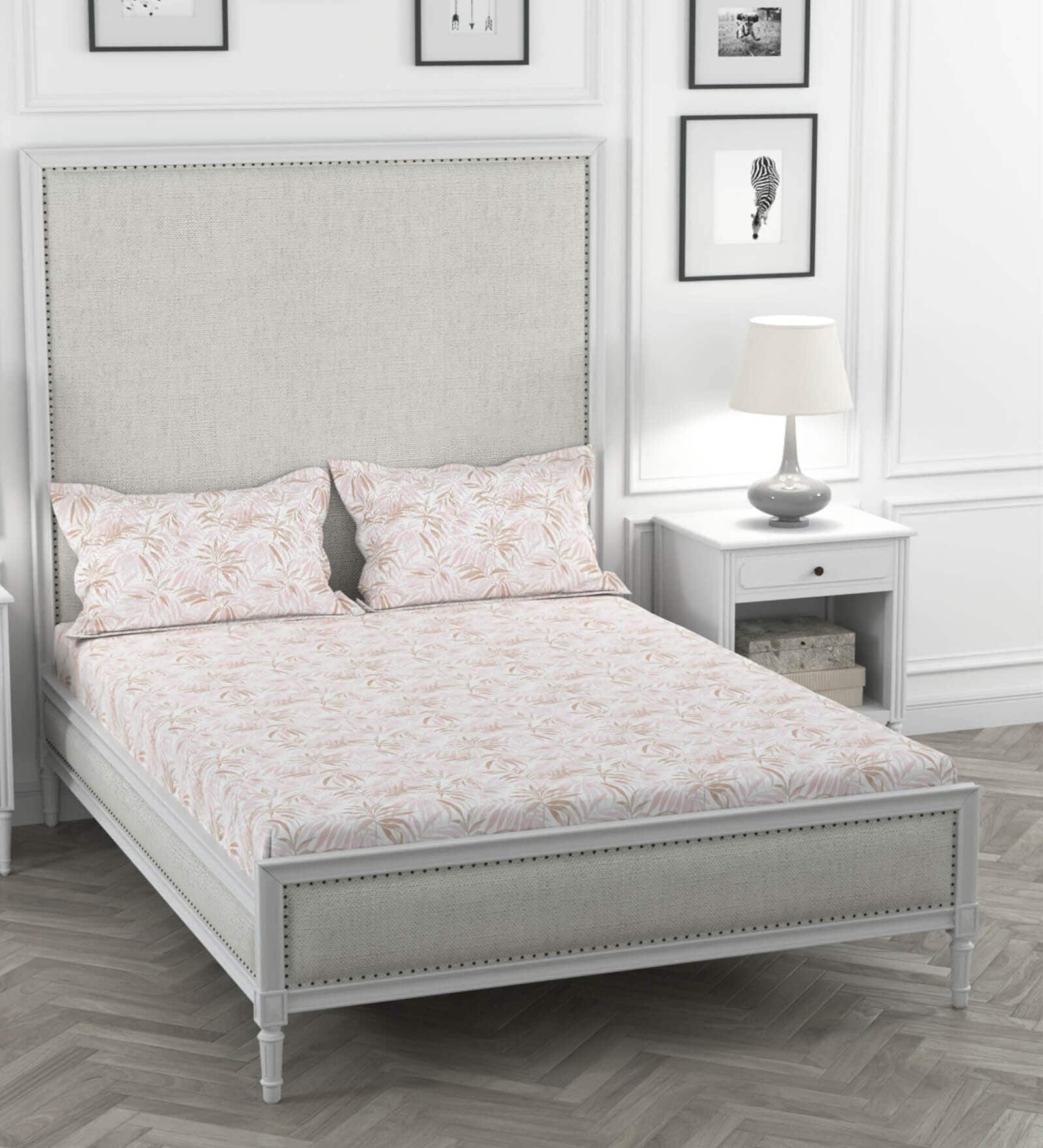 Pink Floral 200 TC 100% Cotton Double Bedsheet With 2 Pillow Covers Solana Collection