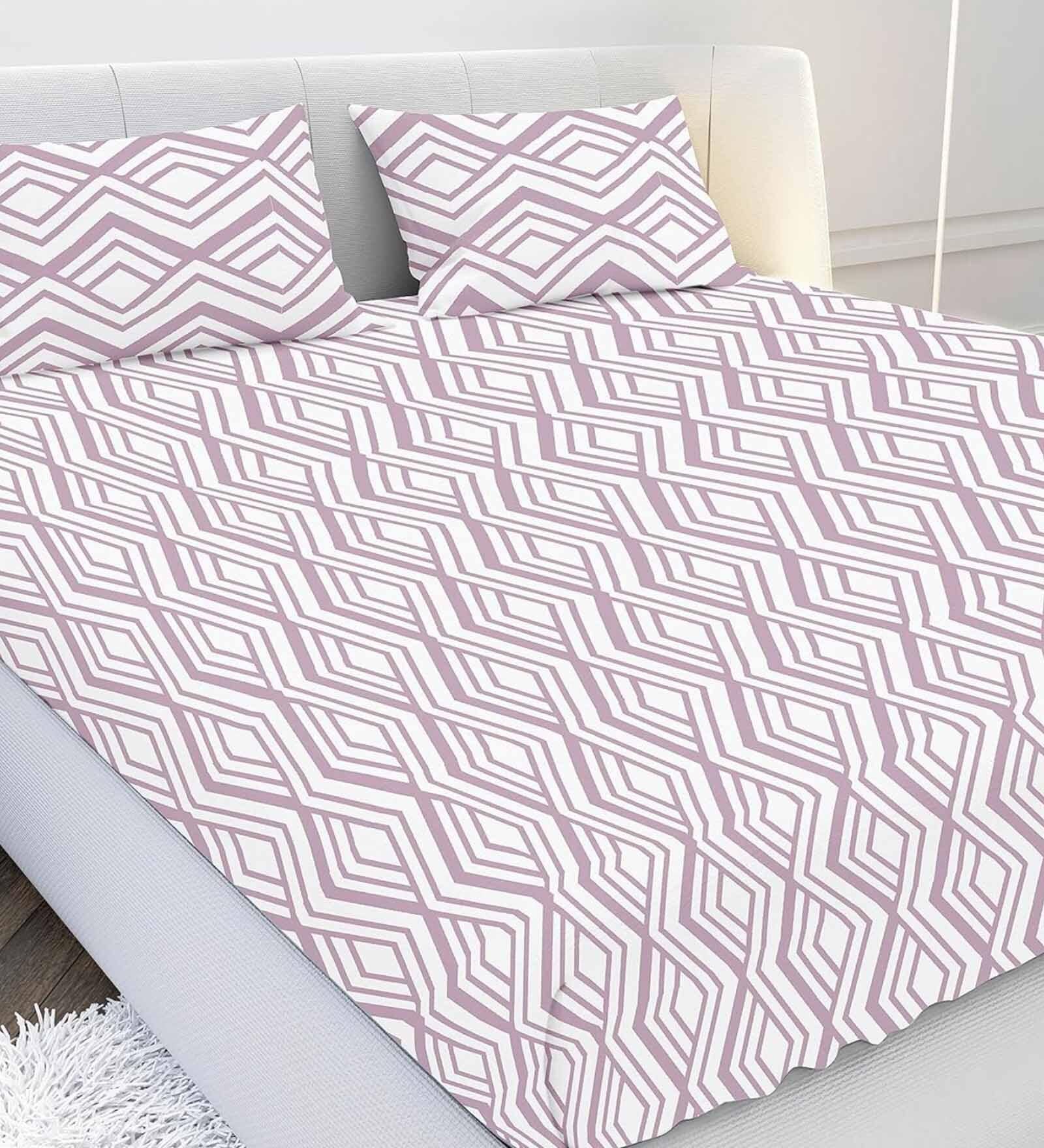 Pink Floral 210 TC Cotton Super King Bedsheet with 2 Pillow Covers