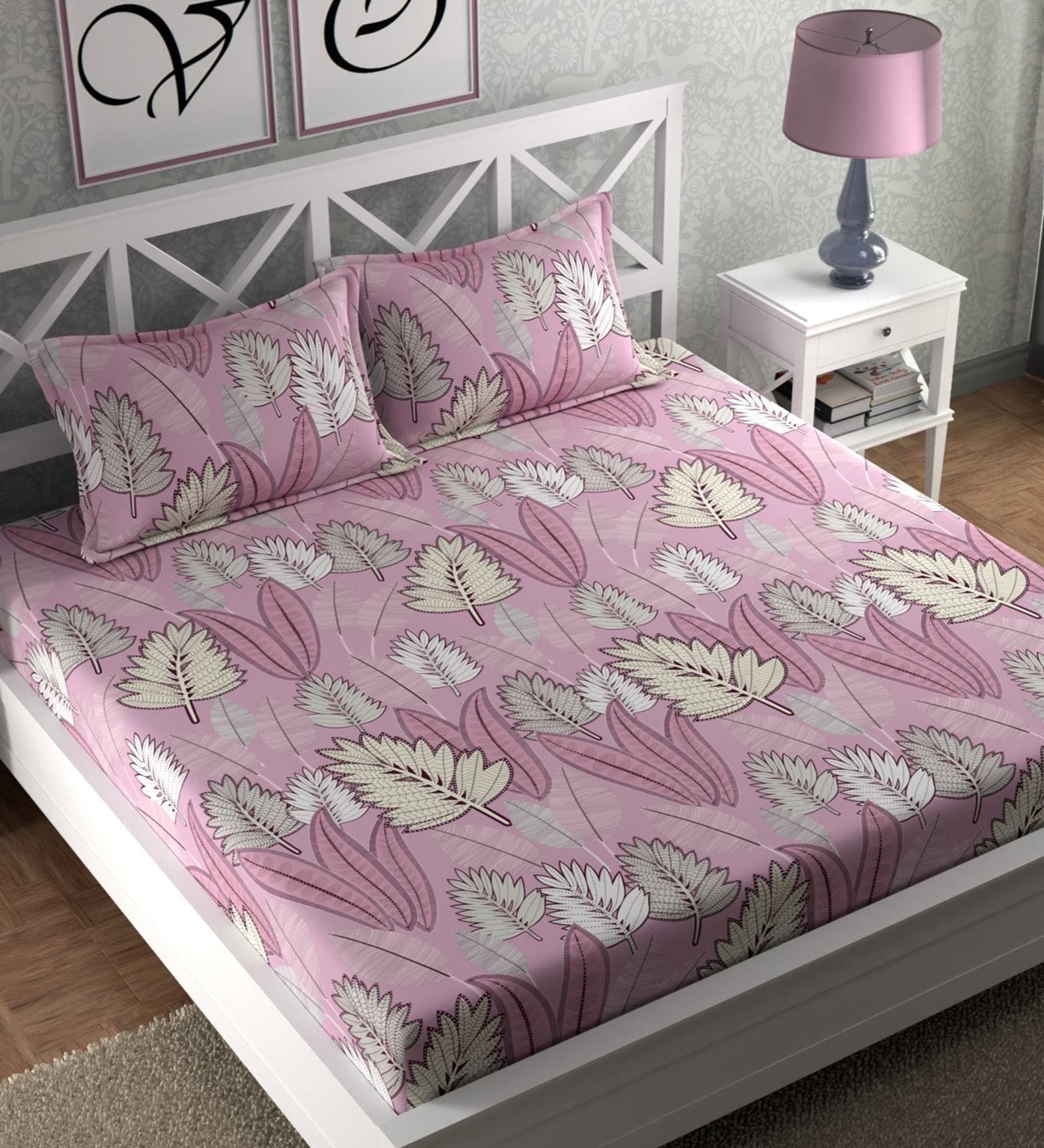 Pink Floral 210 TC Microfiber Double Queen Bedsheet With 2 Pillow Covers