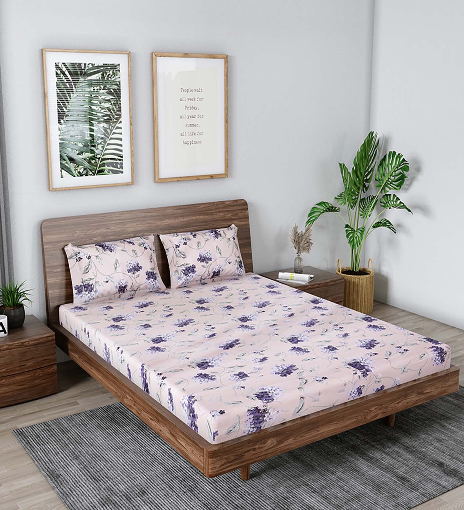 Pink Floral 240 TC Cotton Queen Sized Bed Sheets with 2 Pillow Covers