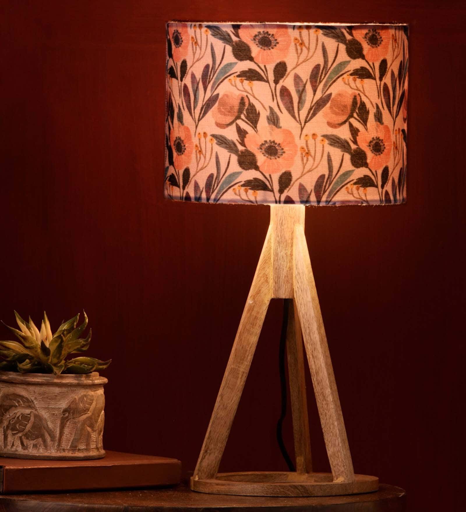 Pink Flower Trio Wooden Lamp