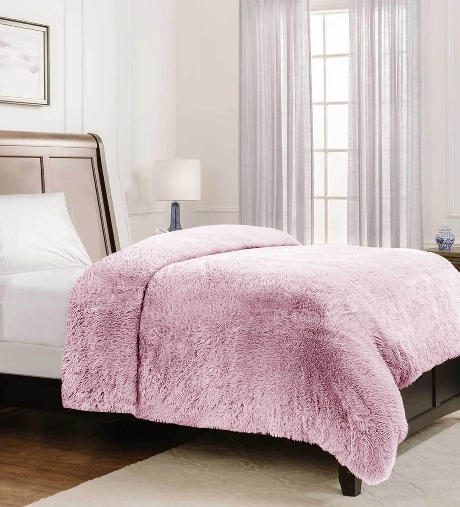 Pink Fluffy Fur Polyester Single Duvet Covers Folklore Collection