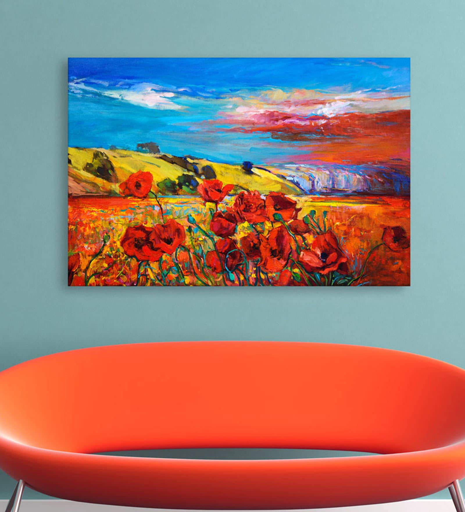 Floral In Red Canvas Framed Art Print (33 x 21 Inches)