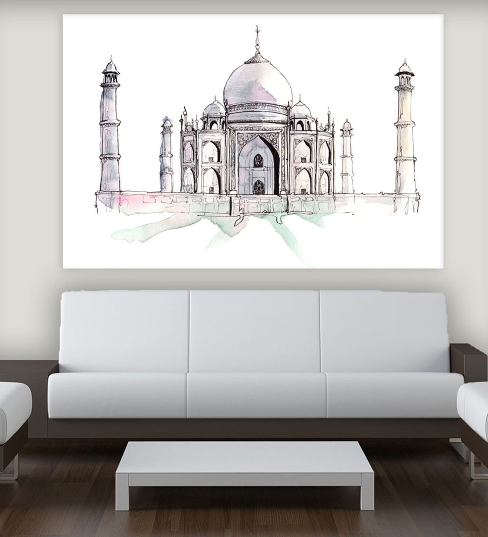 Taj Mahal In Pink Canvas Framed Art Print (33 x 21 Inches)