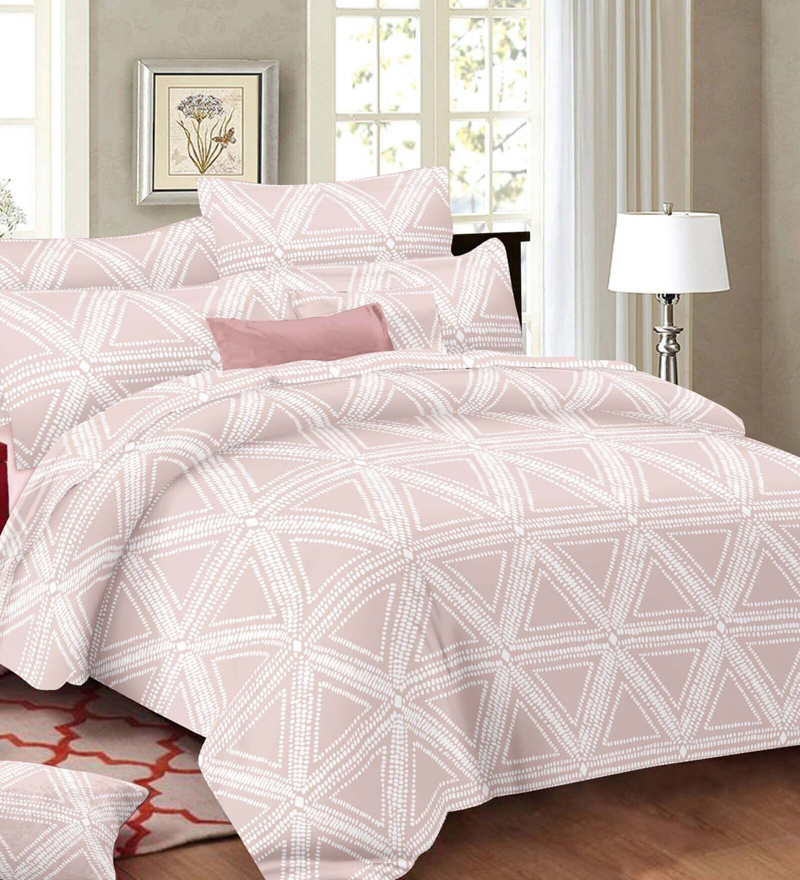 Buy Pink Geometric 210 TC 100 Cotton King Sized Bed Sheets with 2