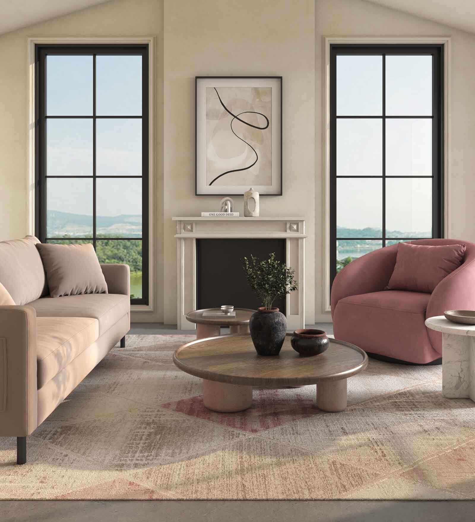 Pink Geometric 5X7 Machine Made Carpet