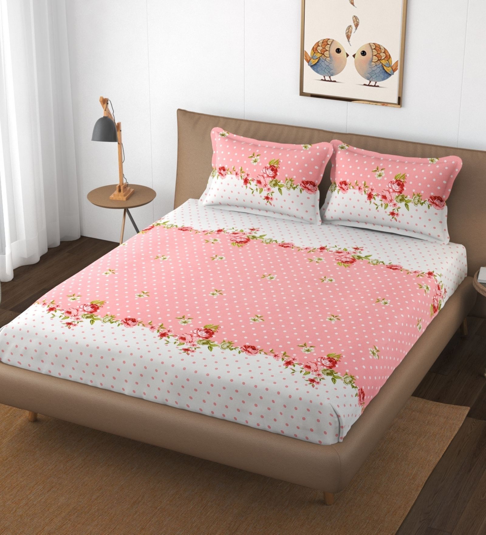 Pink Glace Cotton Elastic Fitted King Bedsheet With 2 Pillow Covers