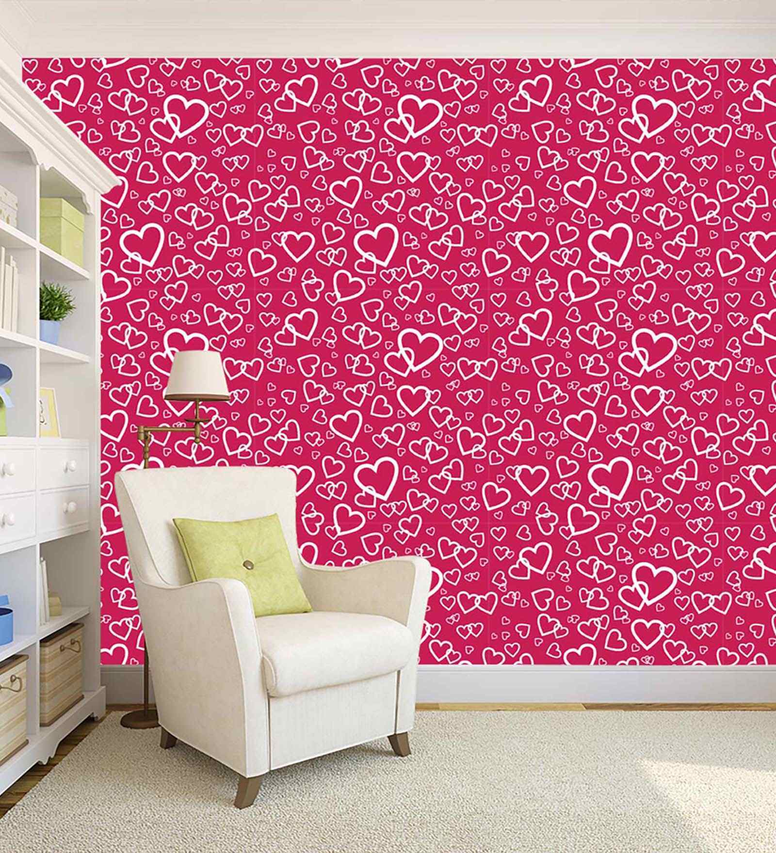 Pink Heart Design Printed Peel And Stick Self Adhesive Waterproof HD Wallpaper