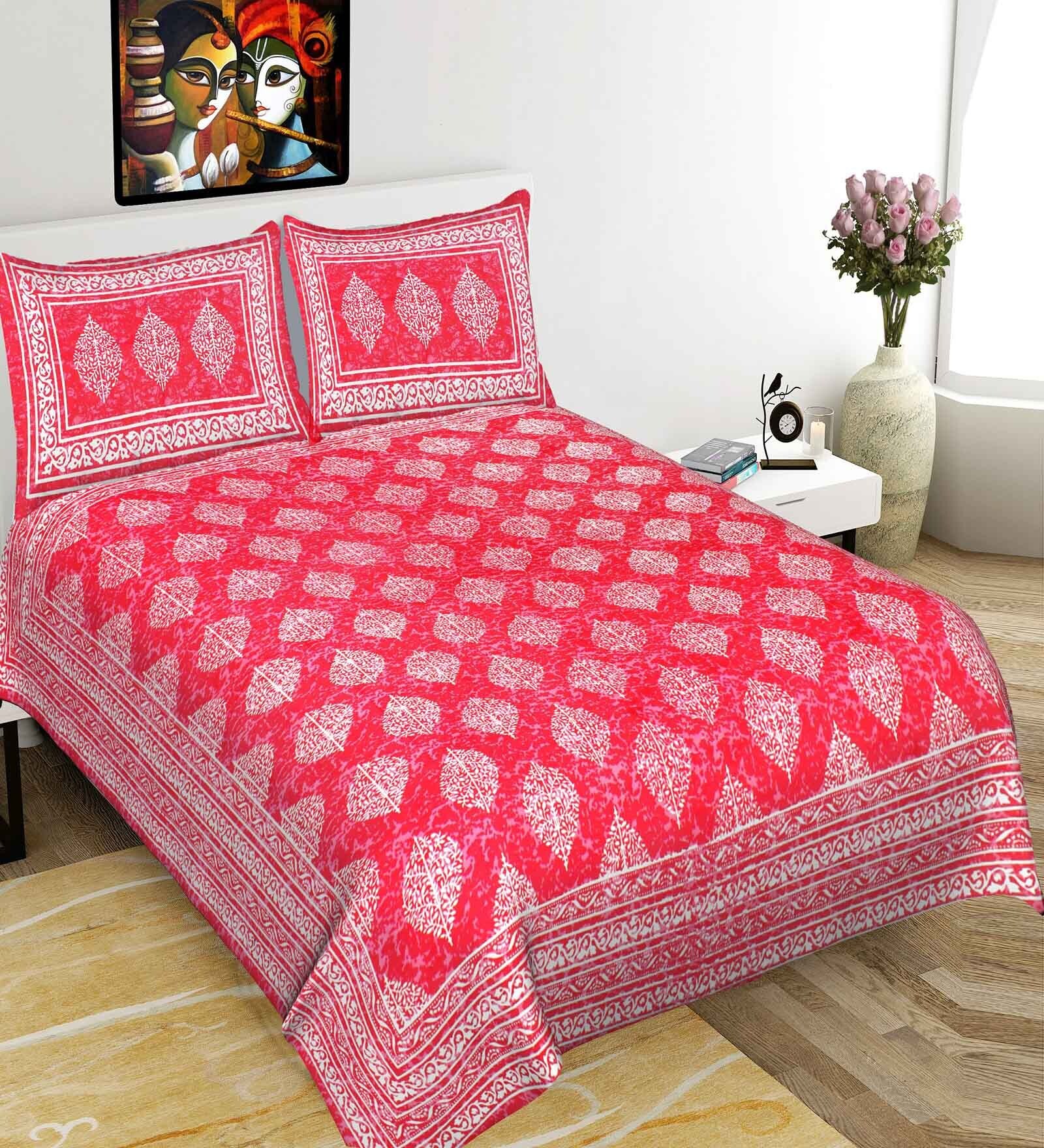 Pink Abstract 120 TC Cotton Queen Sized Bedsheet with 2 Pillow Cover