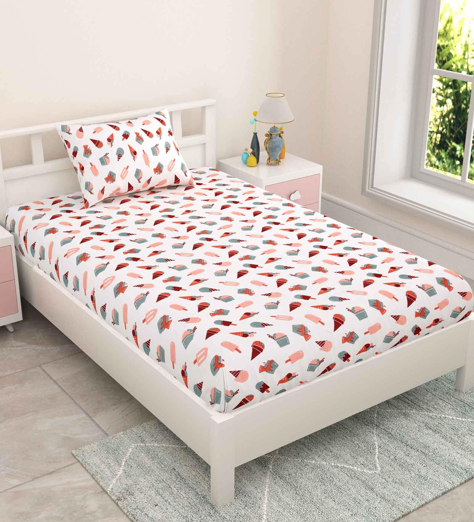 Pink Kids 144 TC Character Kids Single Bedsheet With 1 Pillow Cover