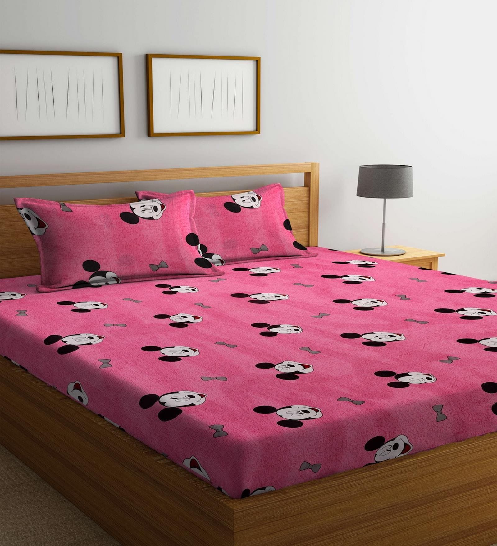Pink Kids 144 TC Poly Cotton Double Bedsheet With 2 Pillow Cover