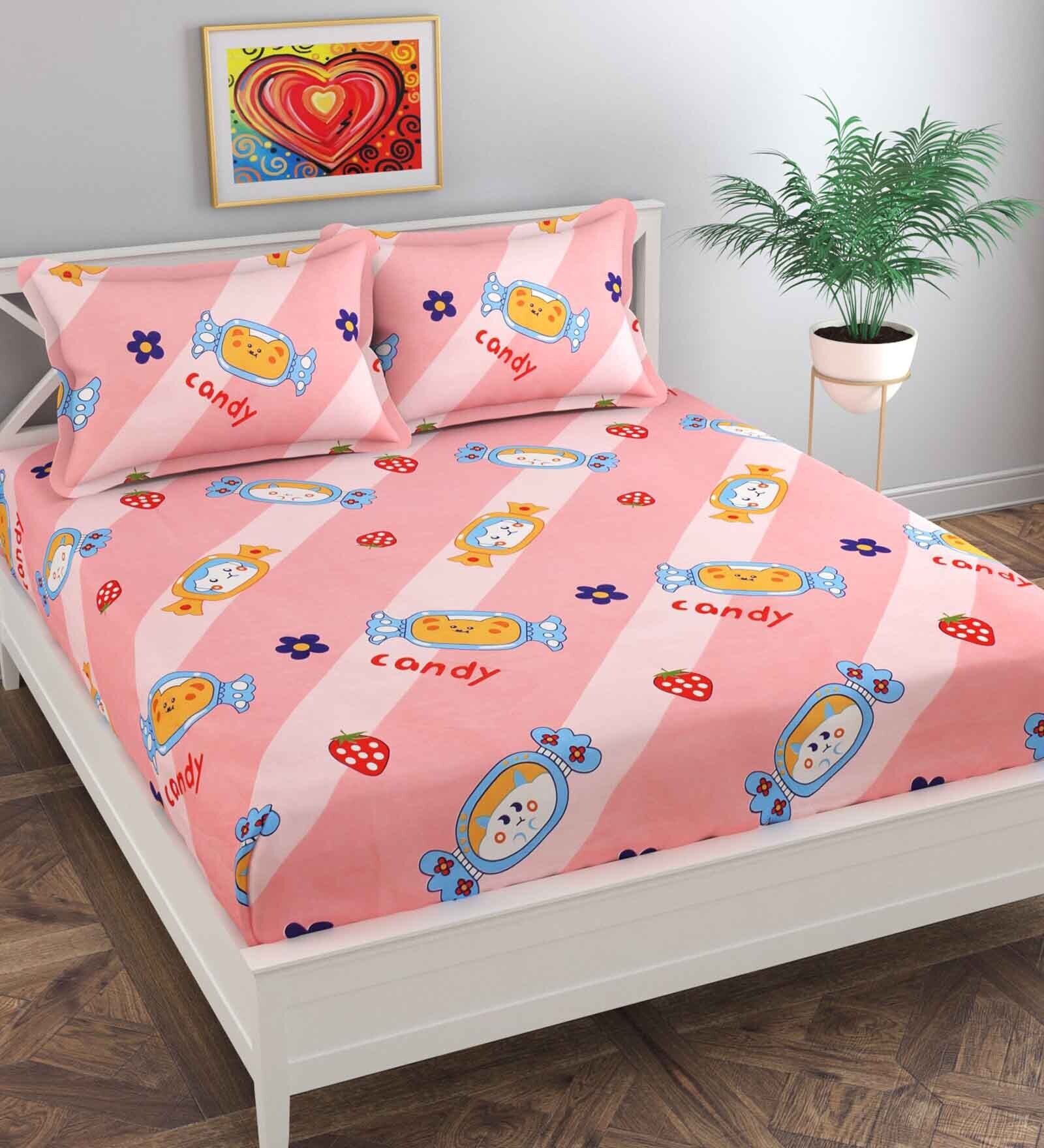 buy-pink-kids-144-tc-poly-cotton-double-bedsheet-with-2-pillow-covers