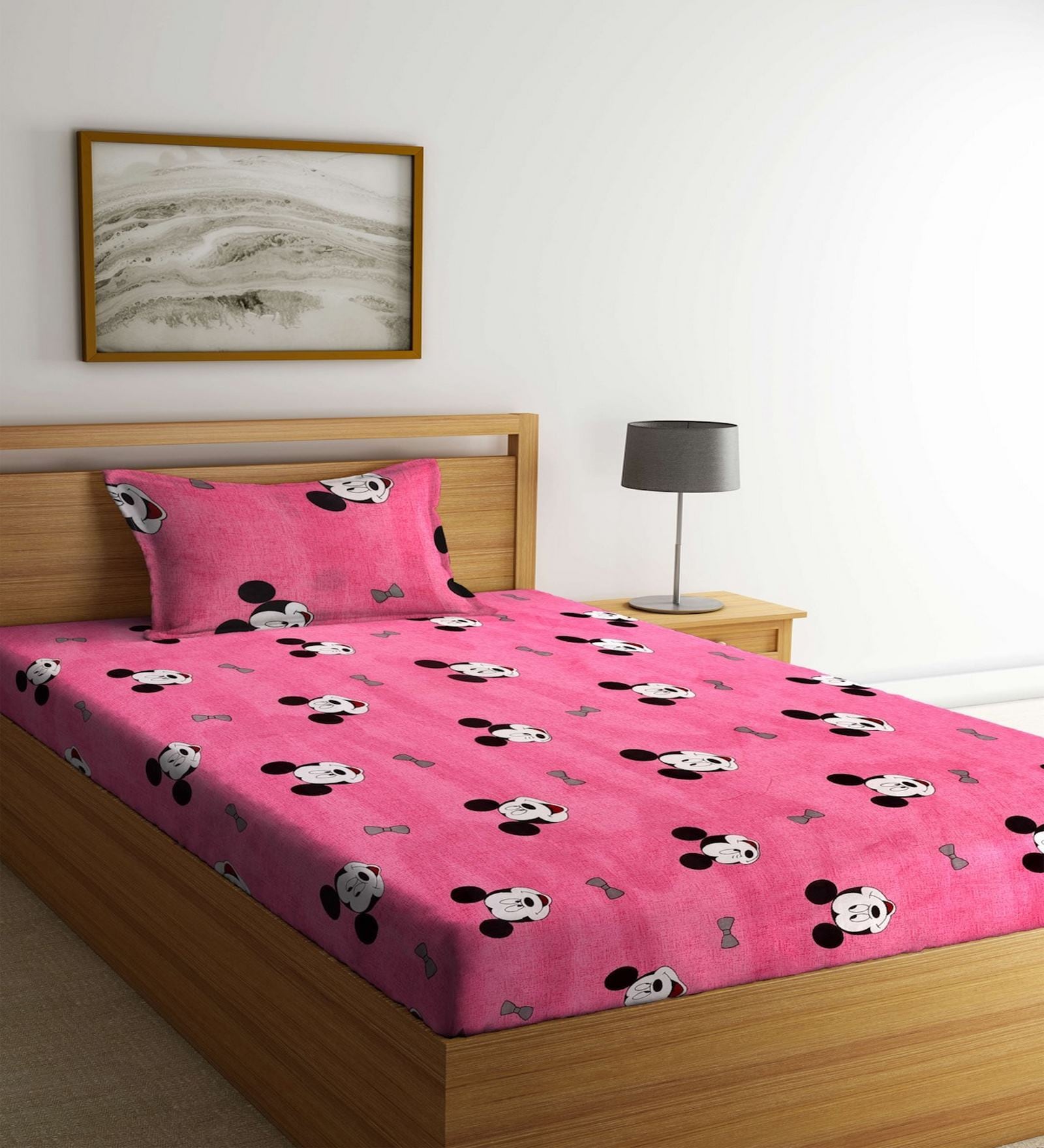 Pink Kids 144 TC Poly Cotton Single Bedsheet with 1 Pillow Cover