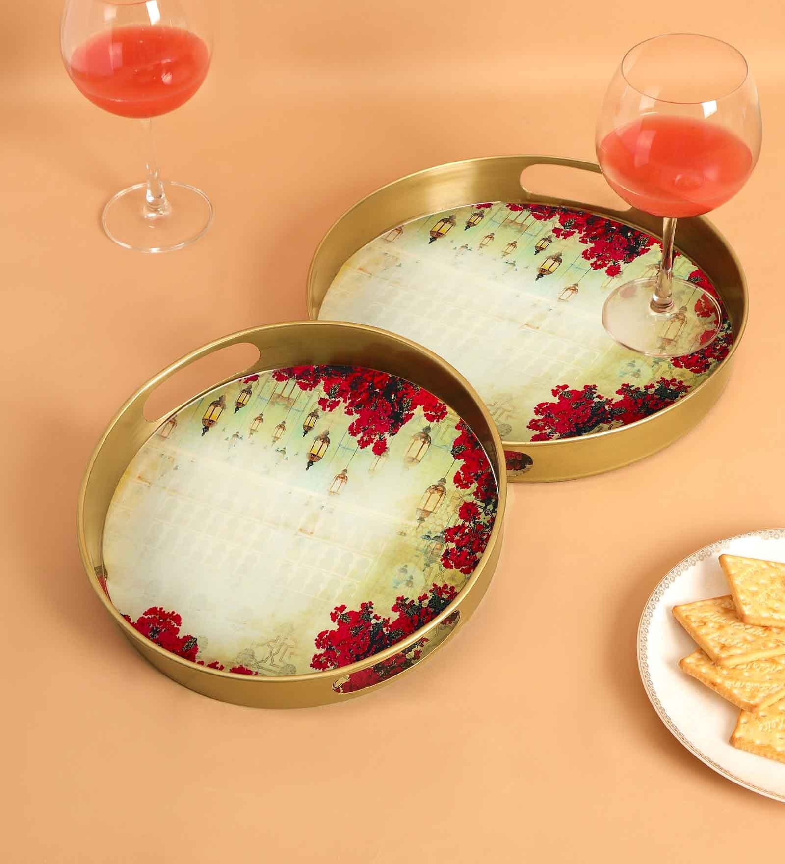 Pink Metal Pink Lantern (Set of 2) Serving Tray