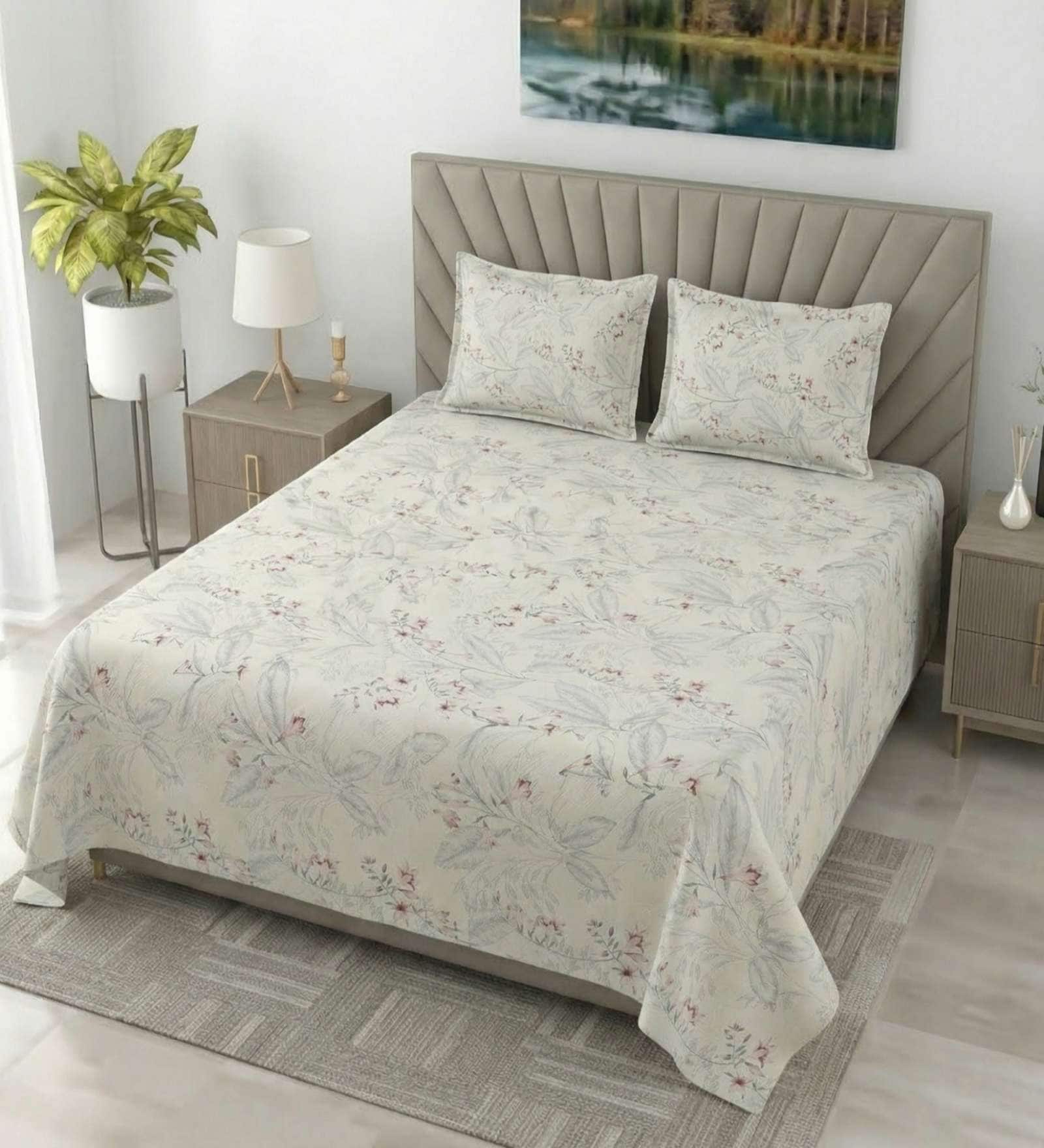 Pink Metro 186 TC Cotton King Bedsheet With 2 Pillow Covers