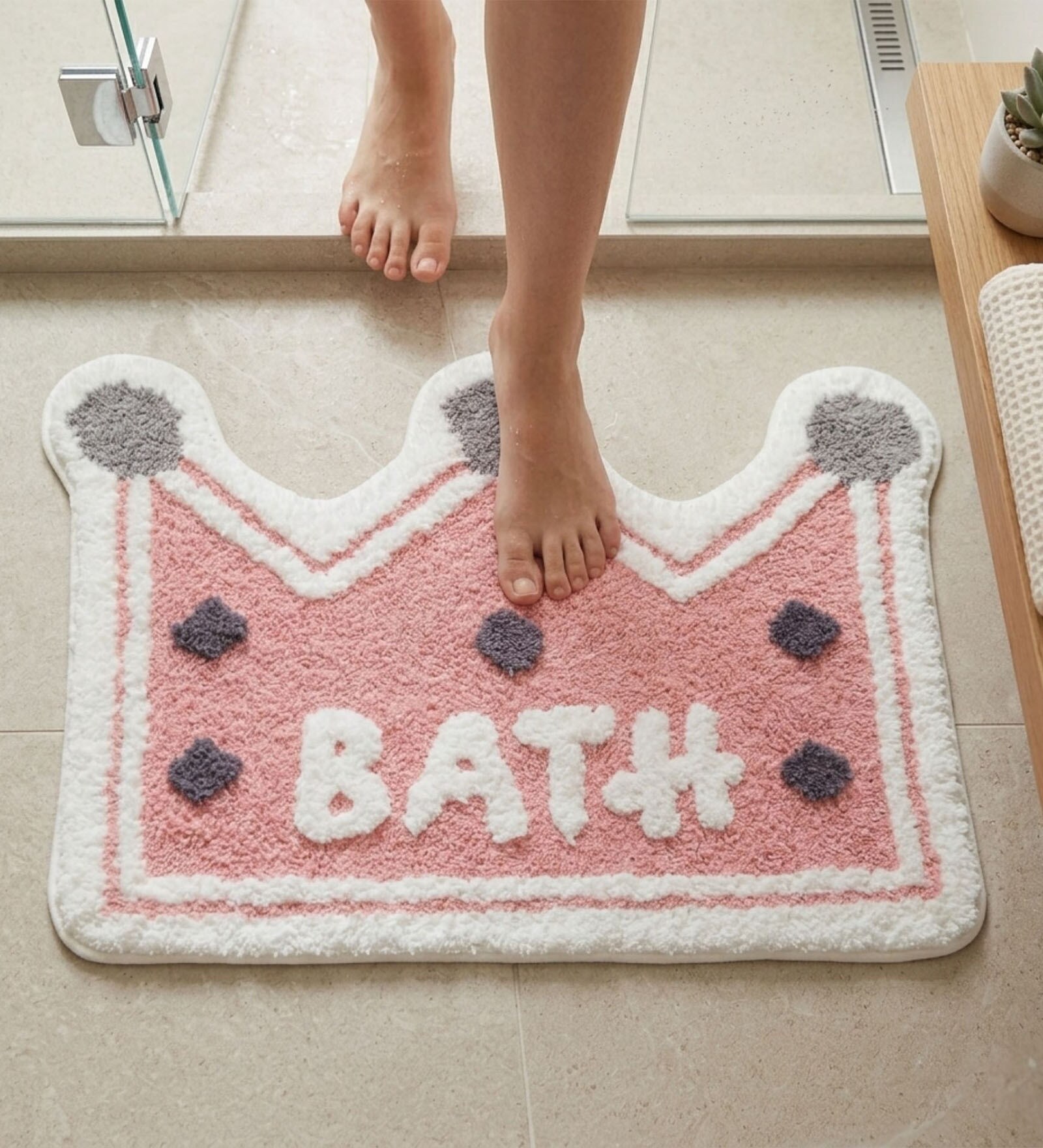 Pink Microfiber 23X15 Inches Anti-Skid Bath Mat