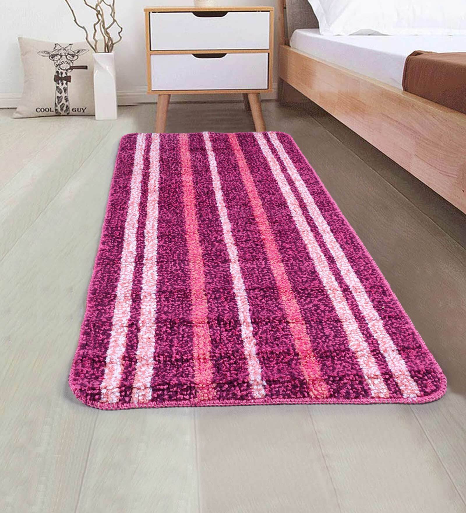 Pink Microfibre 39 x 20 Inches Machine Made Floor Runner