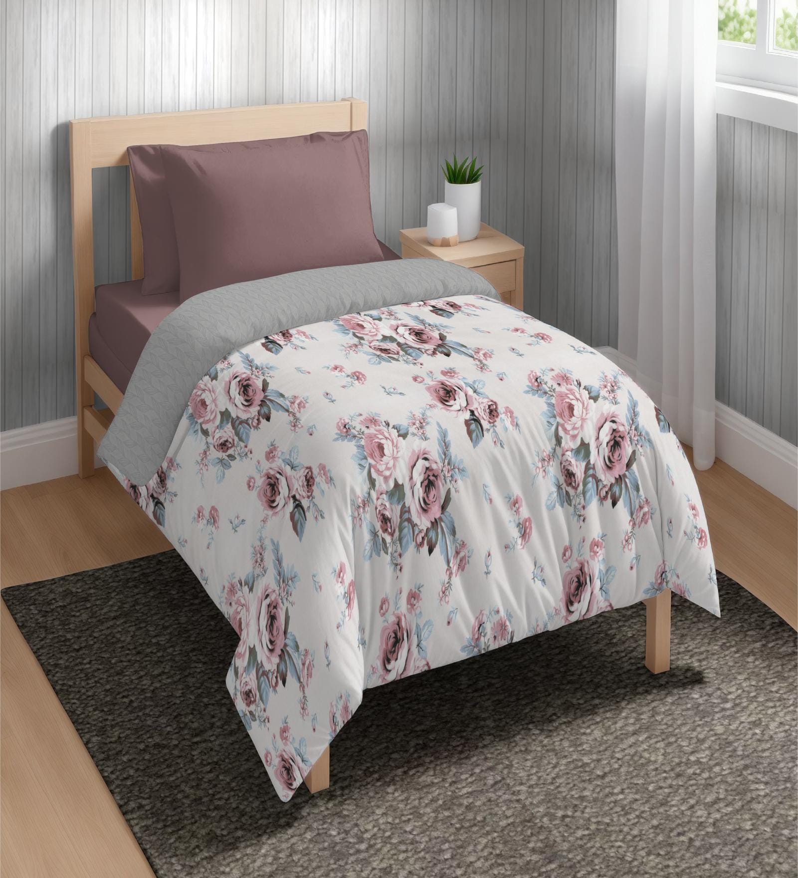 Pink Microfiber Floral 80 GSM Single Bed Dohar