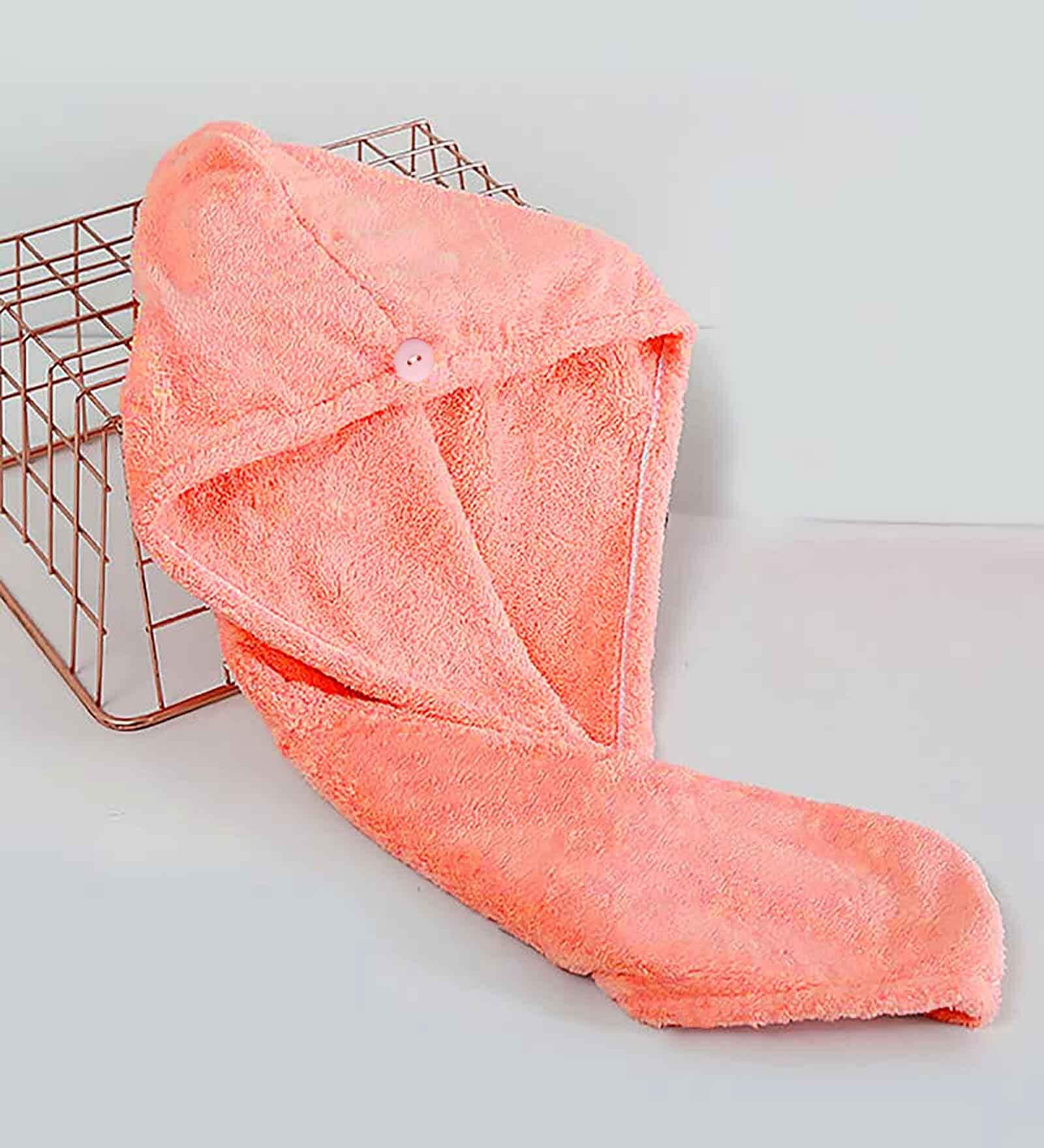 Peach Microfiber Solid 380 GSM Hair Wrap Towel (1 Pc)