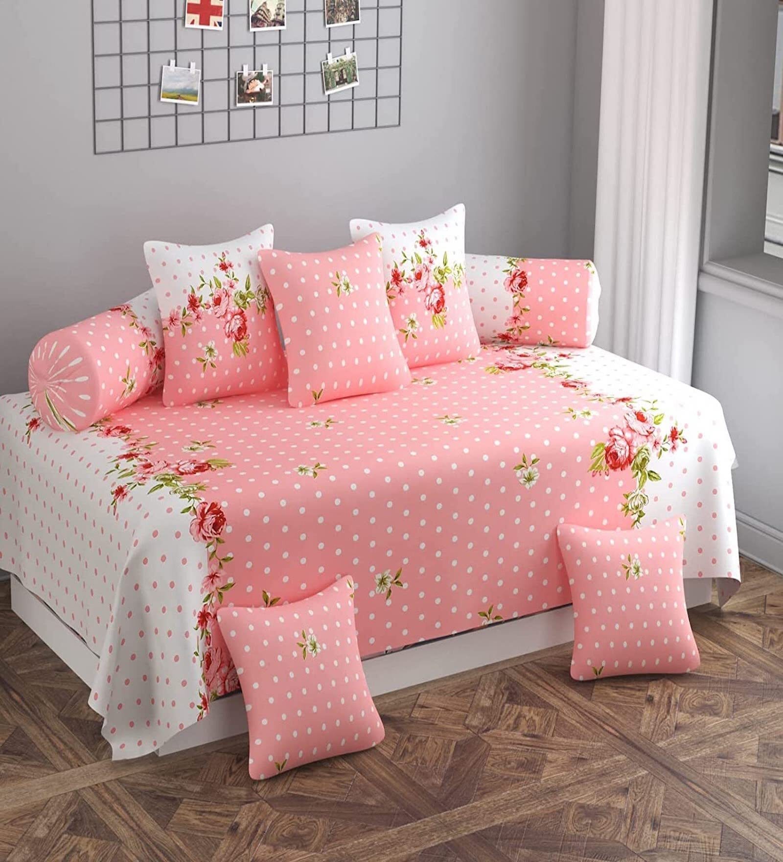 Pink Microfibre 220 TC 8 Pcs Diwan Set