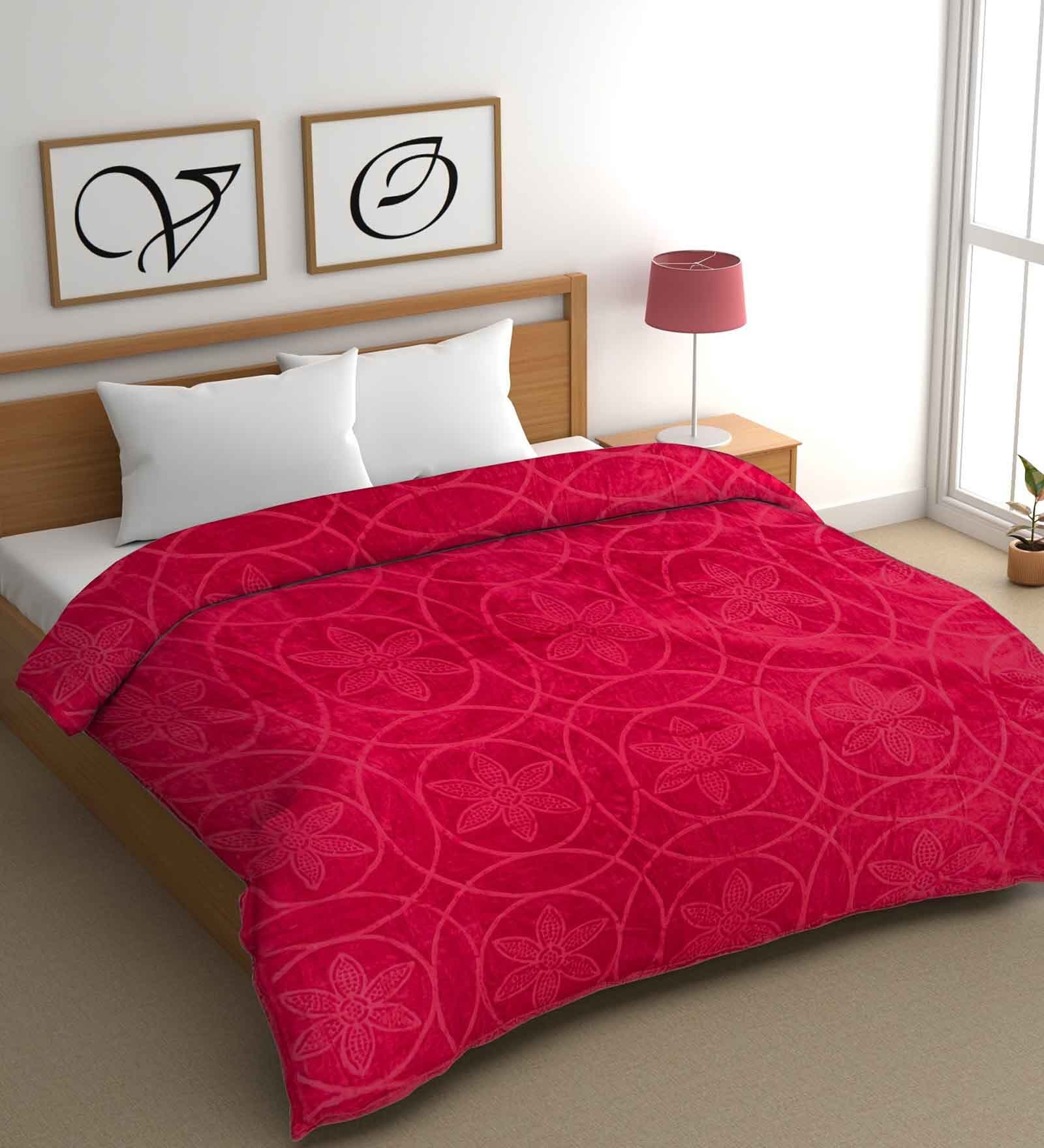Pink Mink Floral 400 GSM Double Bed Blanket