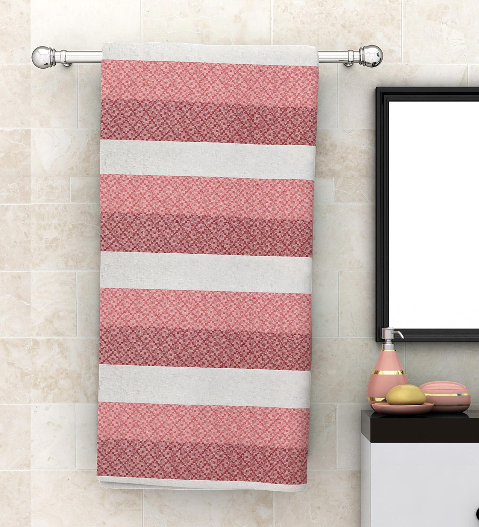 Pink Patterned 210 GSM Cotton Bath Towel