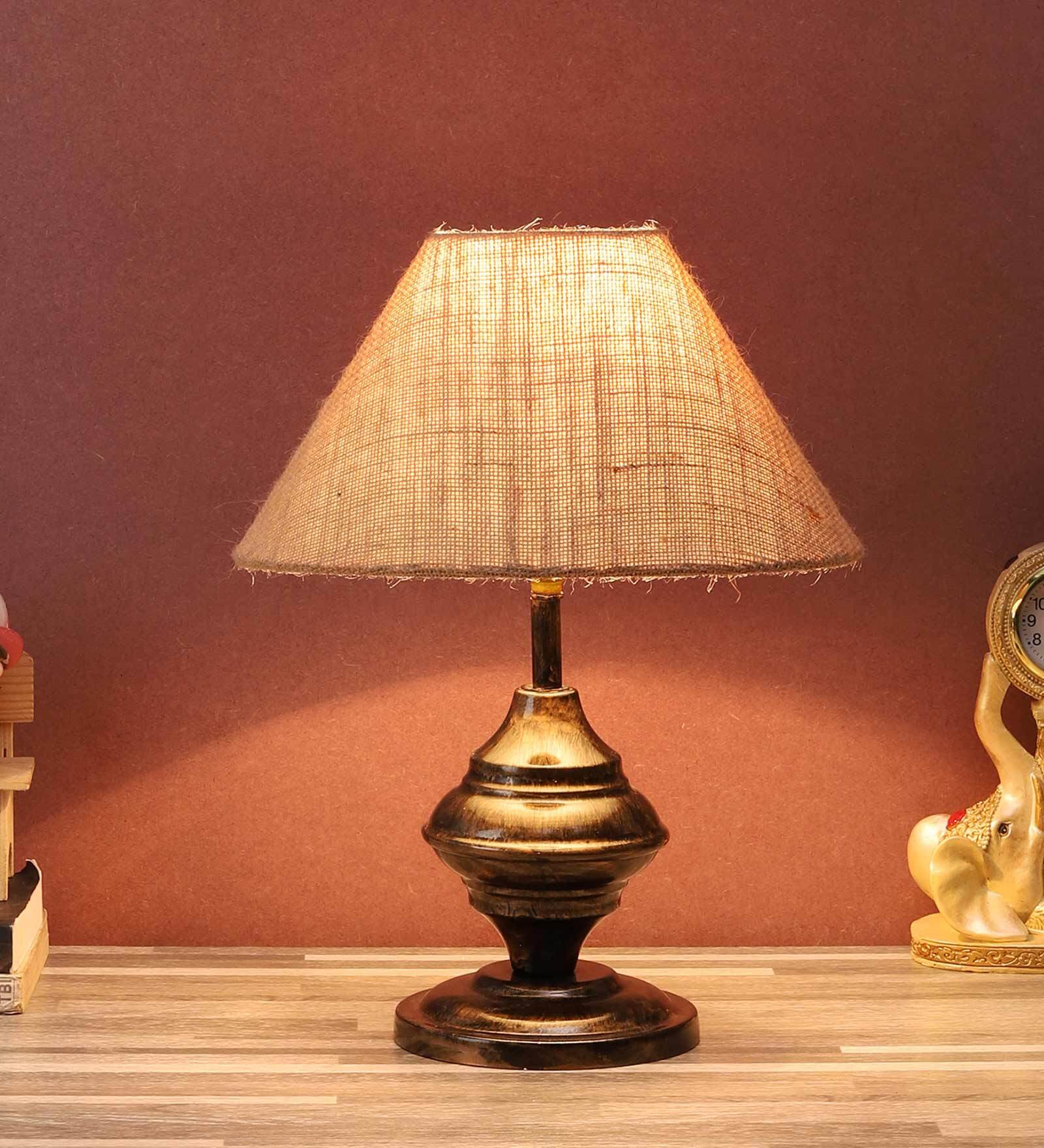 Pink Natural Fiber Shade Table Lamp With Copper Base
