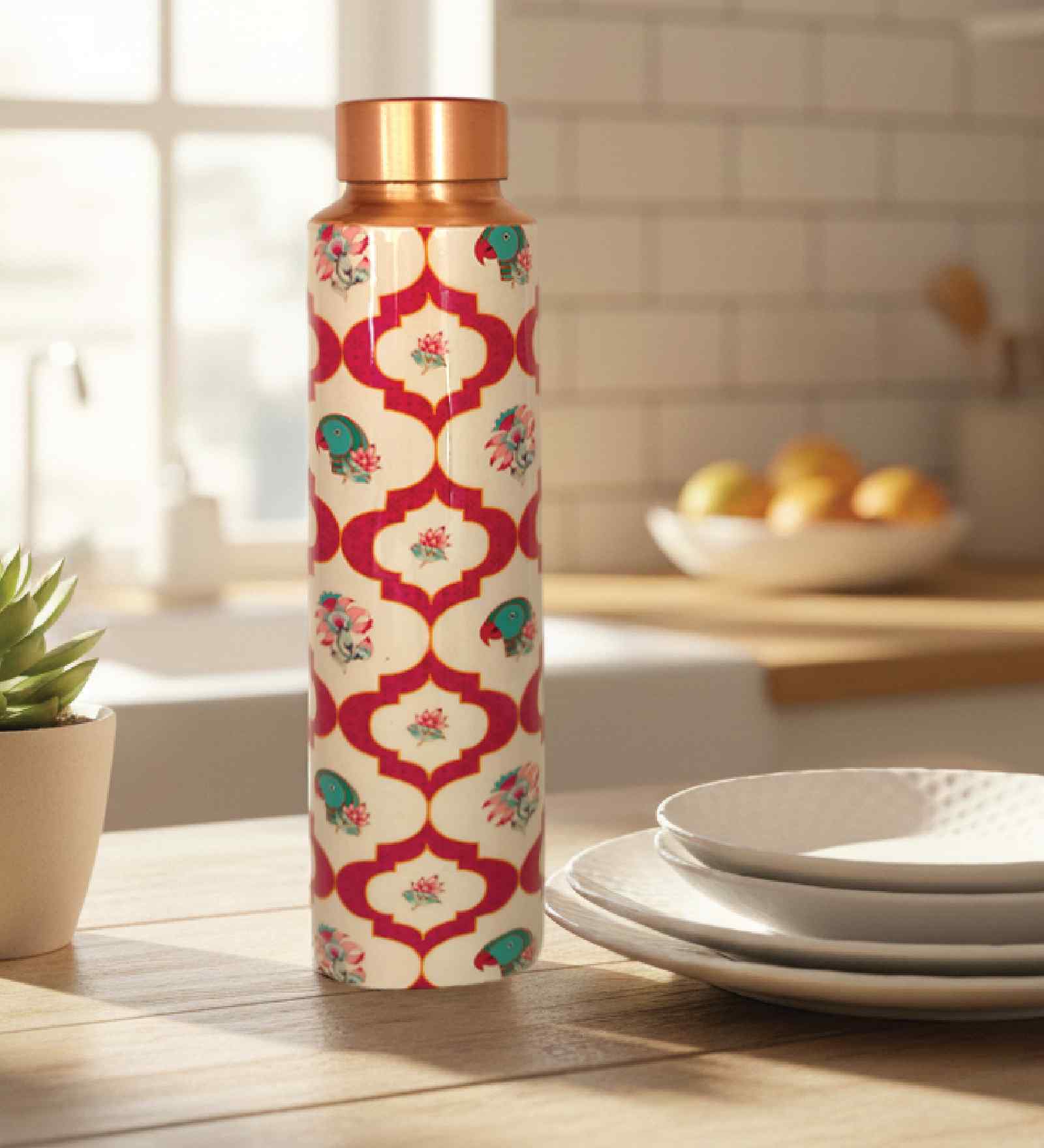 Pink Parrot 950ml Copper water Bottle