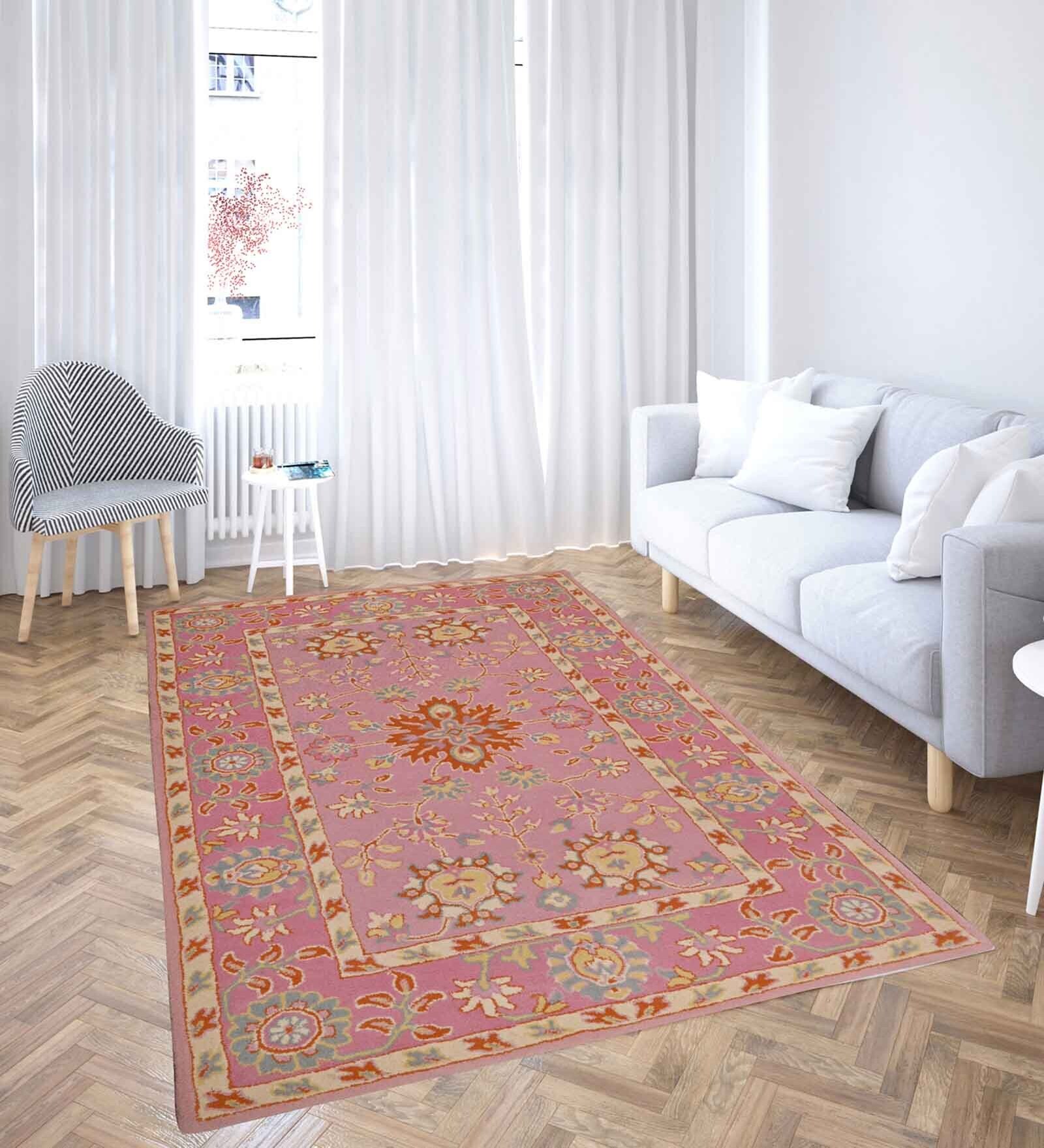Pink Persian Cotton 5 ft x 8 ft Hand tufted Carpet
