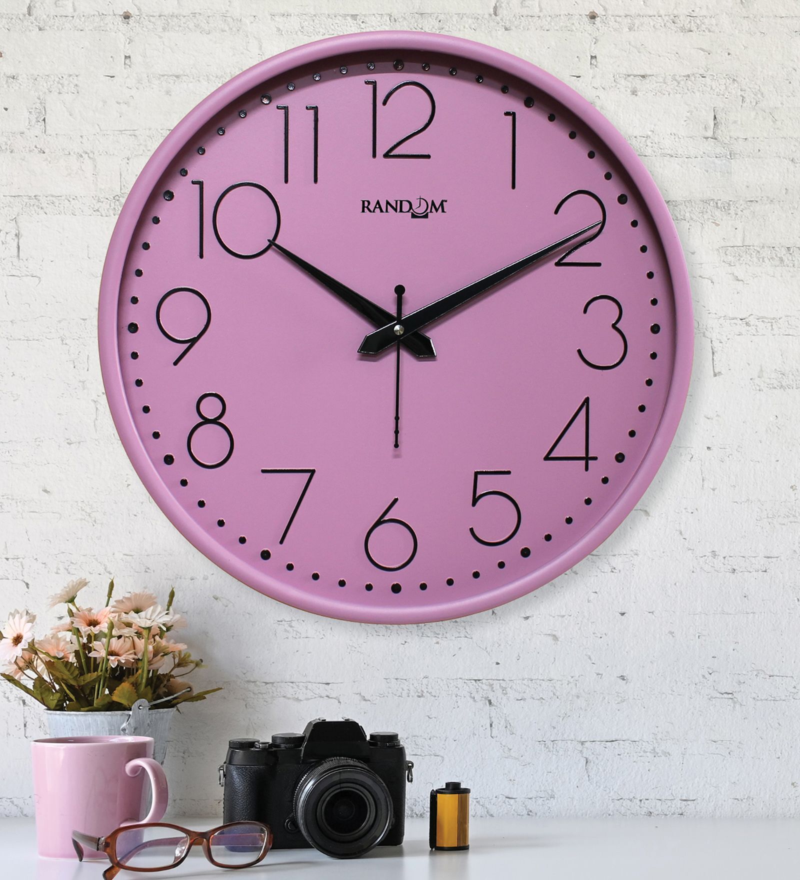 Pink Plastic 12-Inch Embossed Easy Numbers (Quartz Movement) Wall Clock