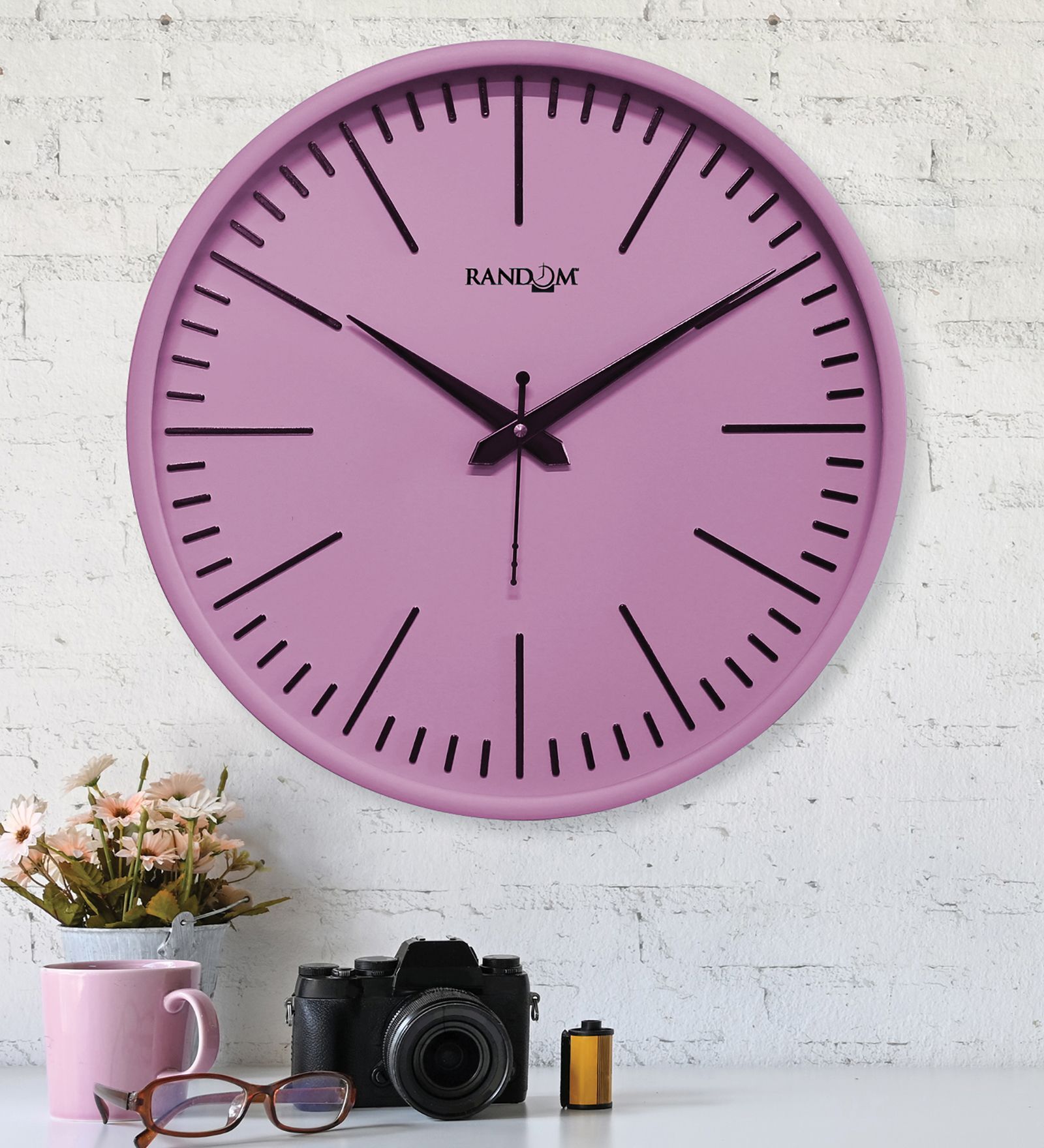Pink Plastic 12-Inch Embossed Silent Numbers (Quartz Movement) Wall Clock