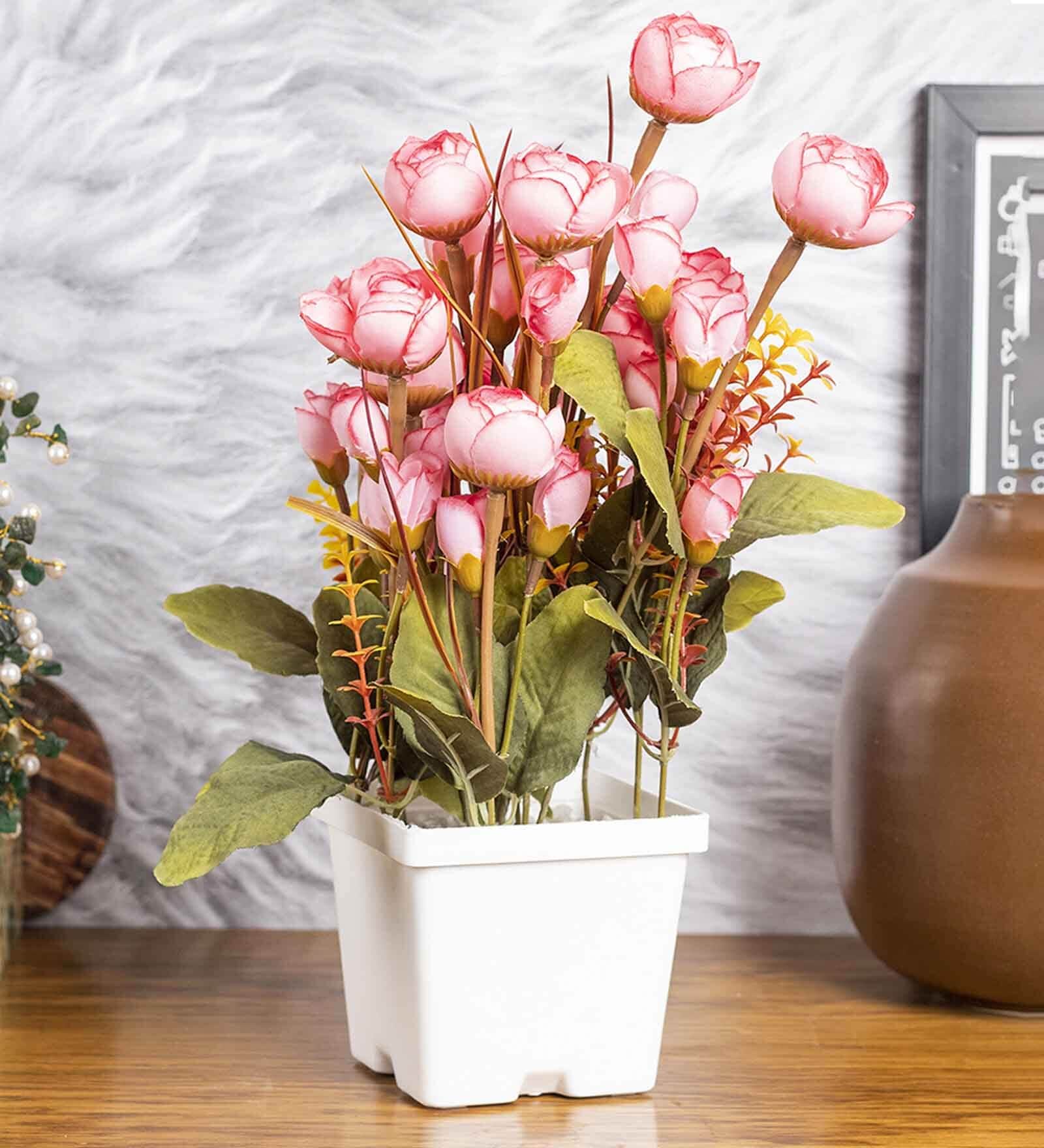 Pink Plastic Artificial Flower Pot