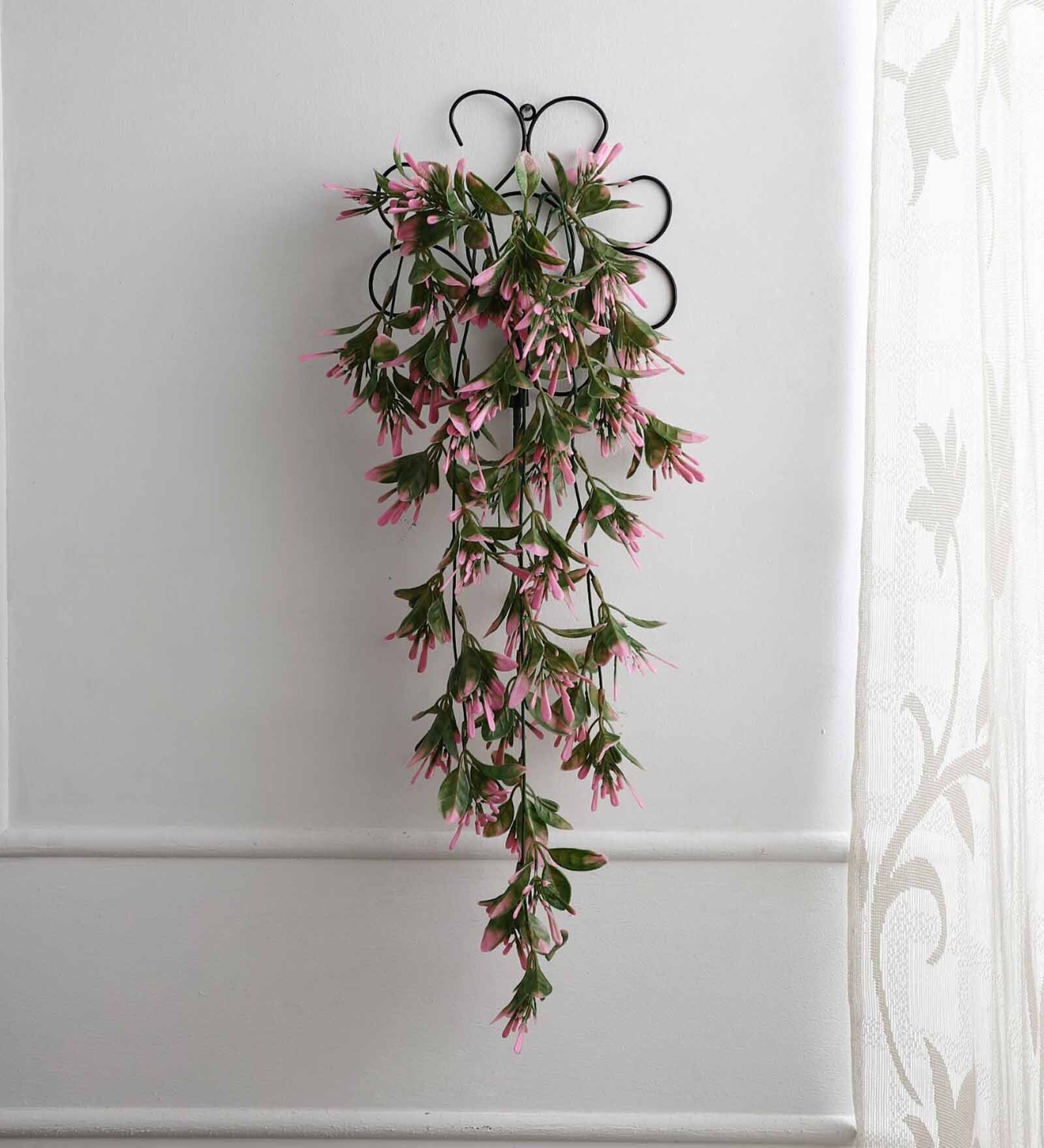 Pink Plastic Artificial Leaf Vine With Metal Wall Stand