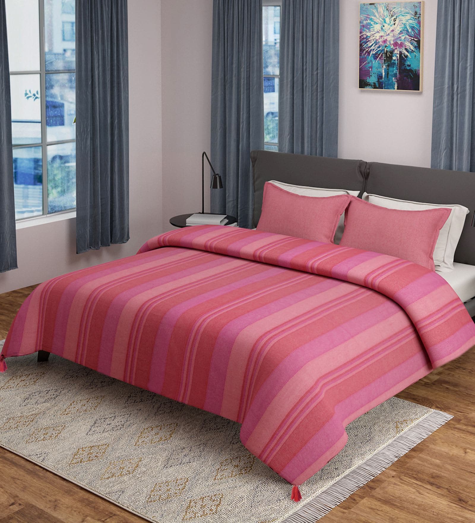Pink Geometric 500 TC Poly Cotton Double Bed Cover with 2 Pillow Covers