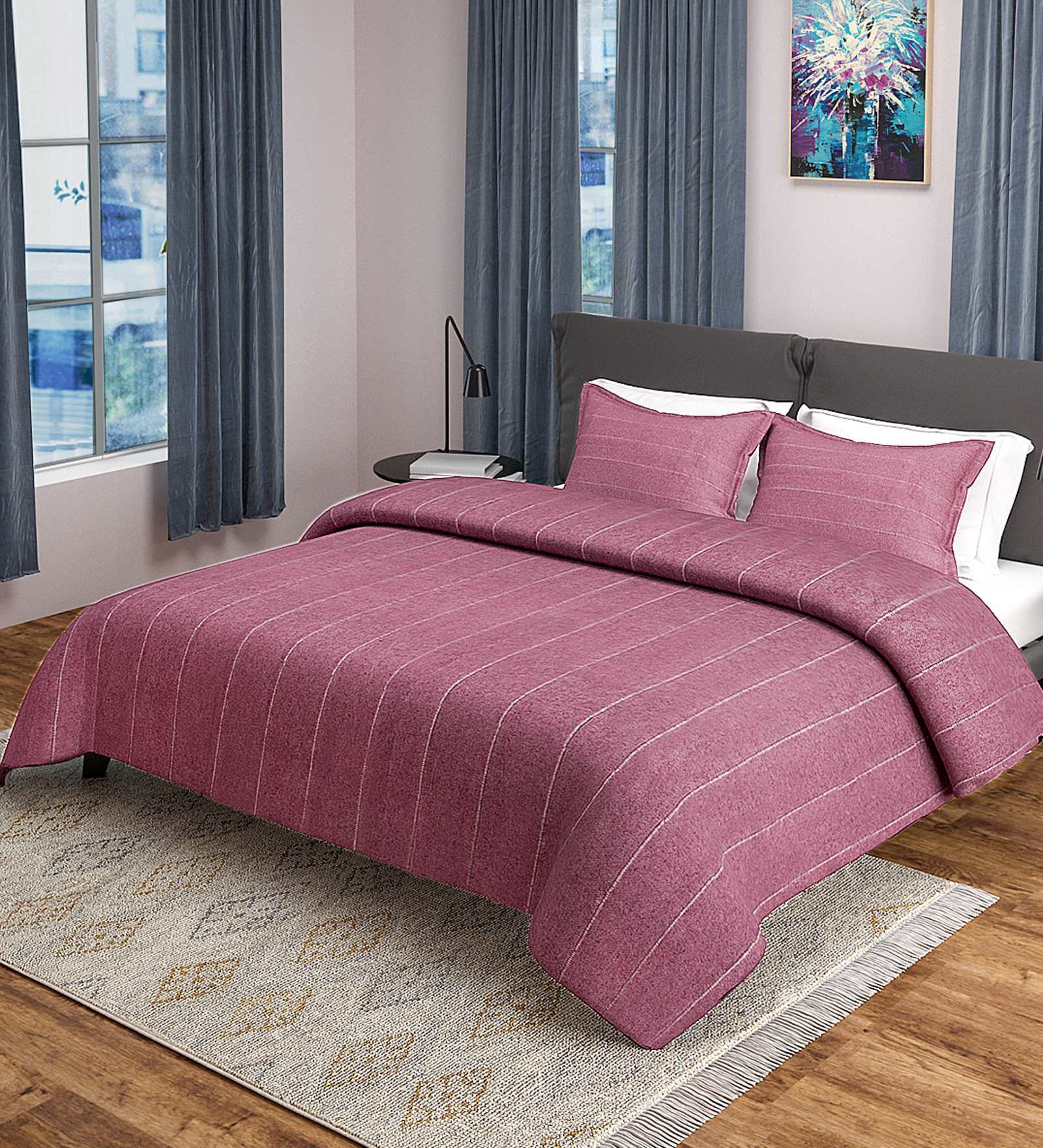 Purple Solid 500 TC Poly Cotton Double Bed Cover with 2 Pillow Covers