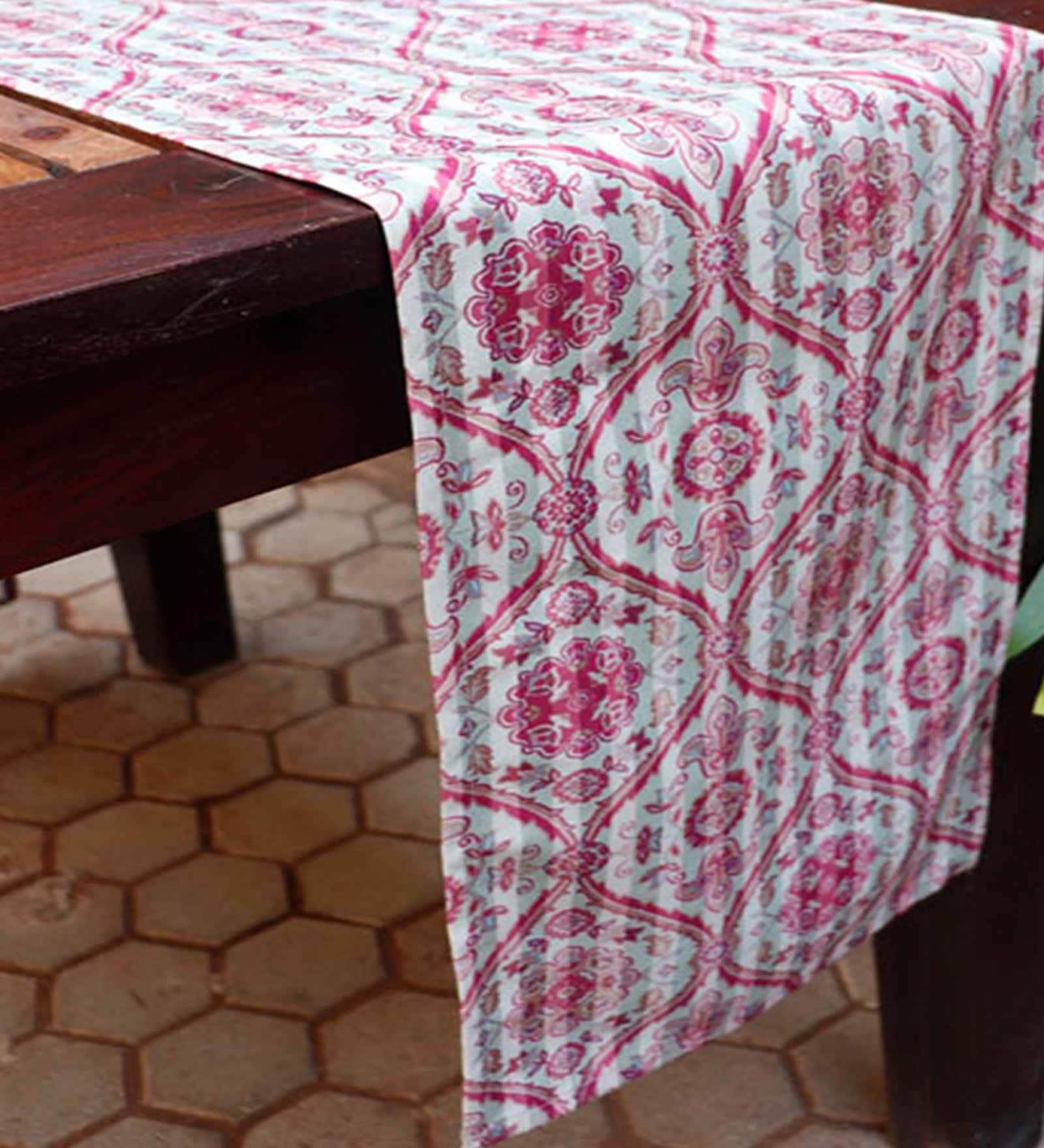 Malta (12x84) White & Pink Polycanvas Table Runner
