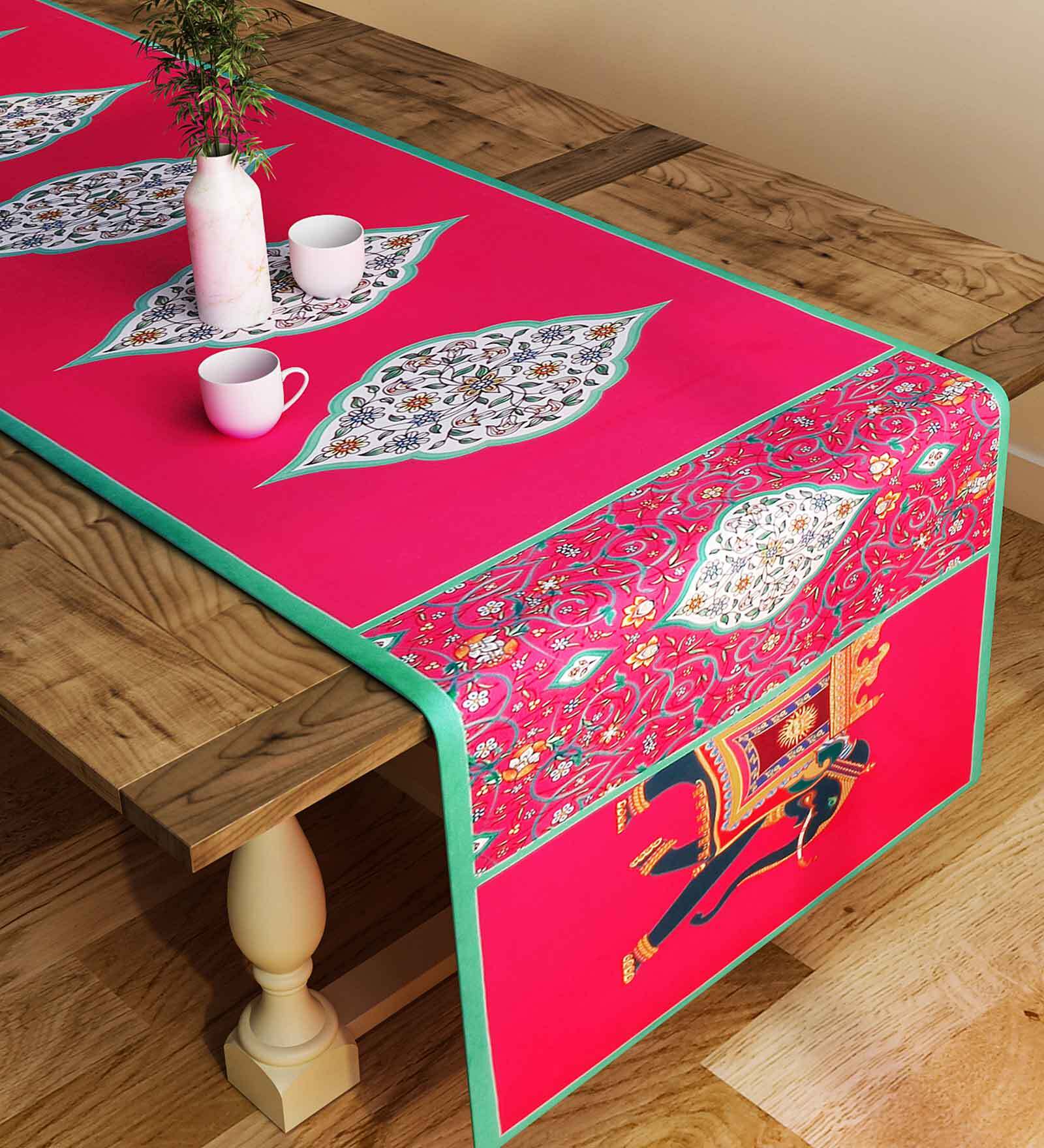 Buy Abstract (48x12) Pink & White Poly Cotton Table Runner at 76 OFF