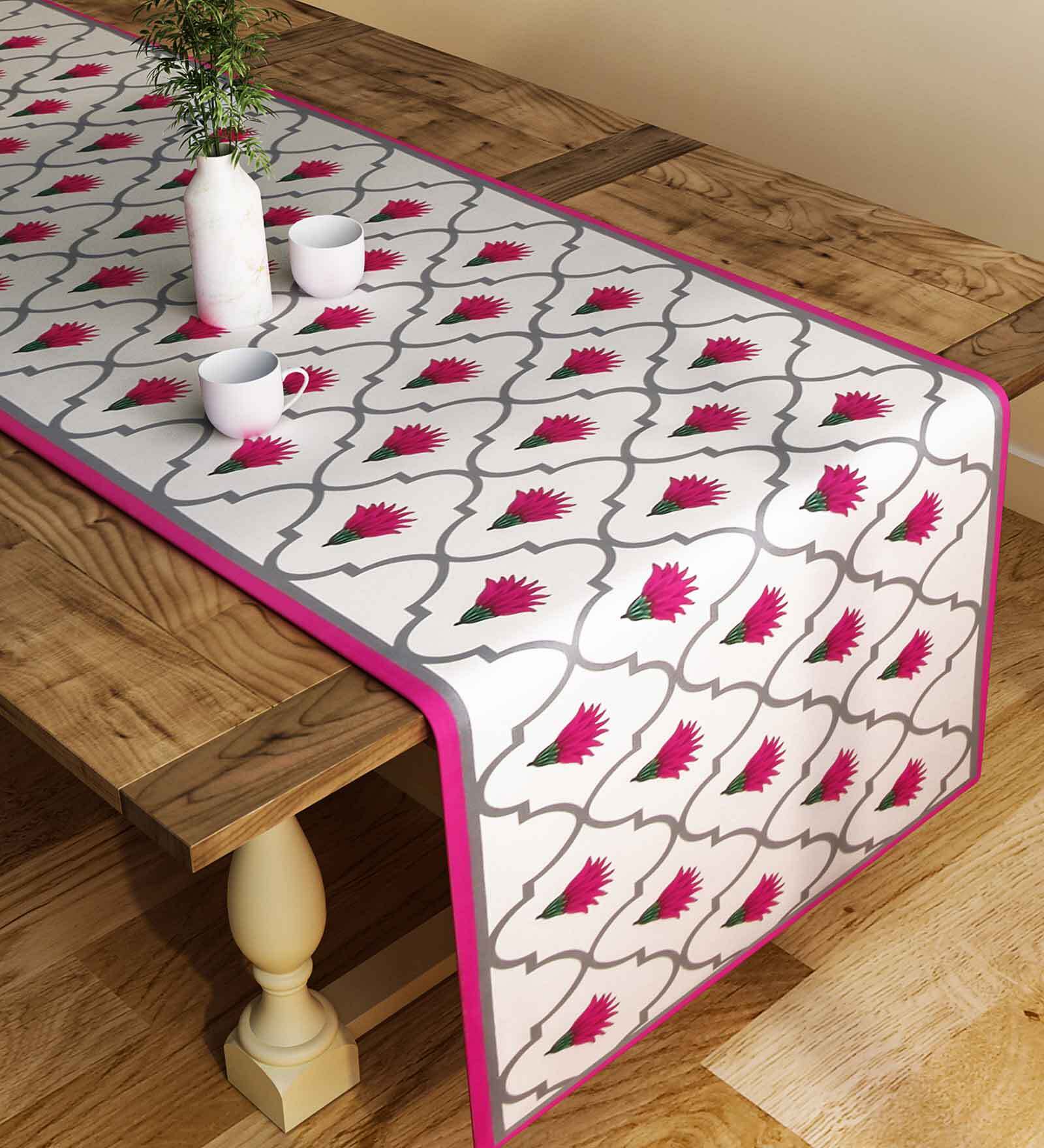 Buy Floral (48x12) White & Pink Poly Cotton Table Runner at 76% OFF by ...